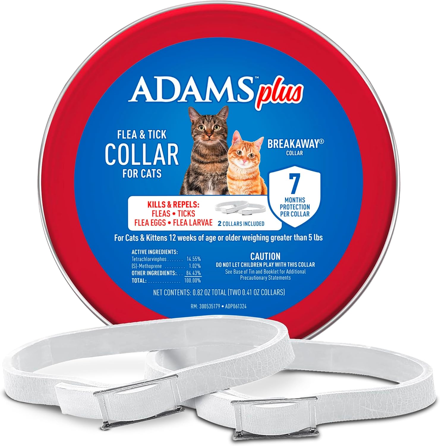 Adams Plus Flea & Tick Collar for Cats | Breakaway Collar | 2pk | 7 Months Protection | Kills & Repels Fleas, Flea Eggs, Flea Larvae and Kills Ticks, Nymphs, and Tick Larvae, White