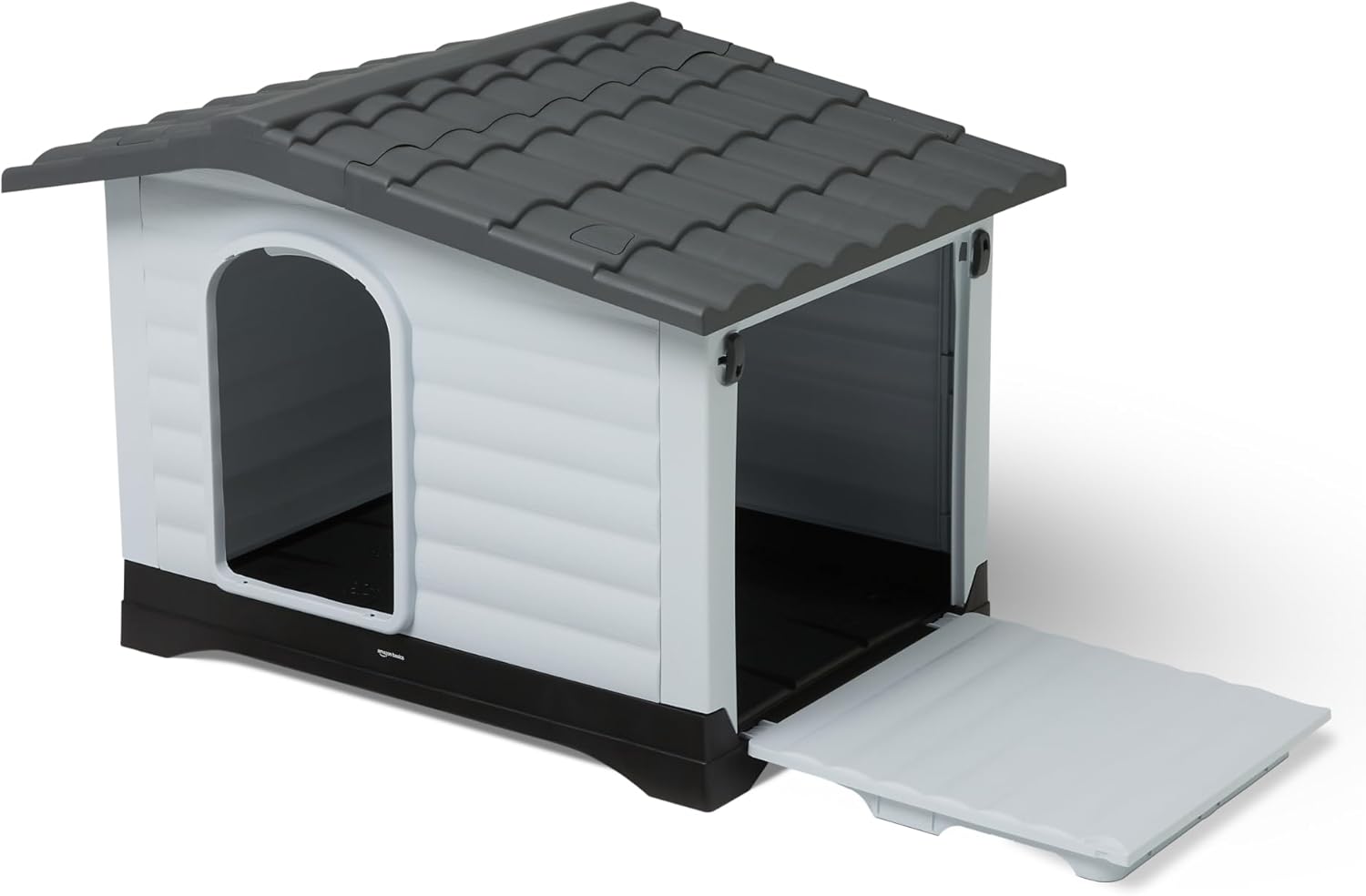 Amazon Basics Plastic Dog House for Small & Medium Dogs – Easy to Assemble & Detachable Structure, Indoor/Outdoor Use, Elevated Floor, Durable & Waterproof, Side Door Access, Undulating Roof Design