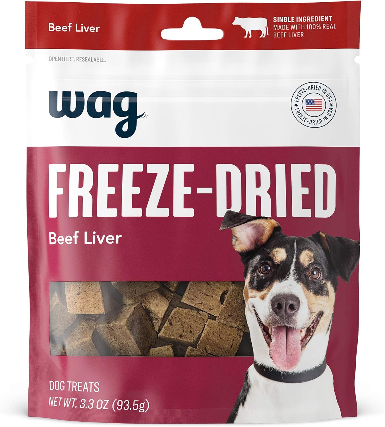 Amazon Brand – Wag Freeze-Dried Raw Single Ingredient Dog Treats, Beef Liver, High Protein, Health Training Treats or Meal Topper for all Dogs, Grain-Free, 3.3 Ounce (Pack of 1)