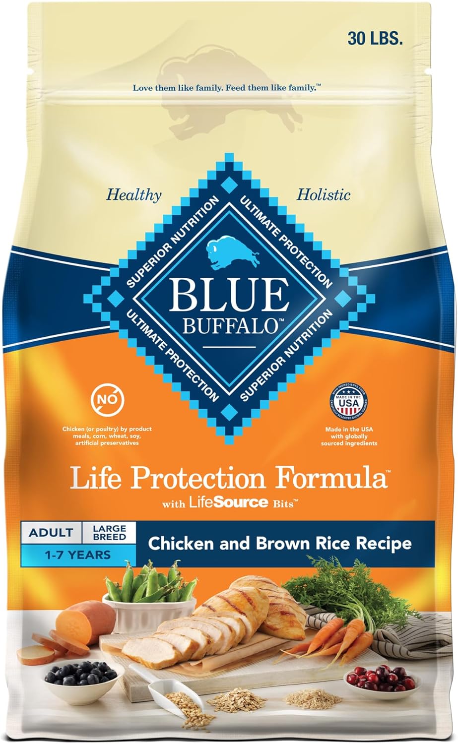 Blue Buffalo Life Protection Formula Large Breed Adult Dry Dog Food, Promotes Joint Health and Lean Muscles, Made with Natural Ingredients, Chicken & Brown Rice Recipe, 30-lb Bag