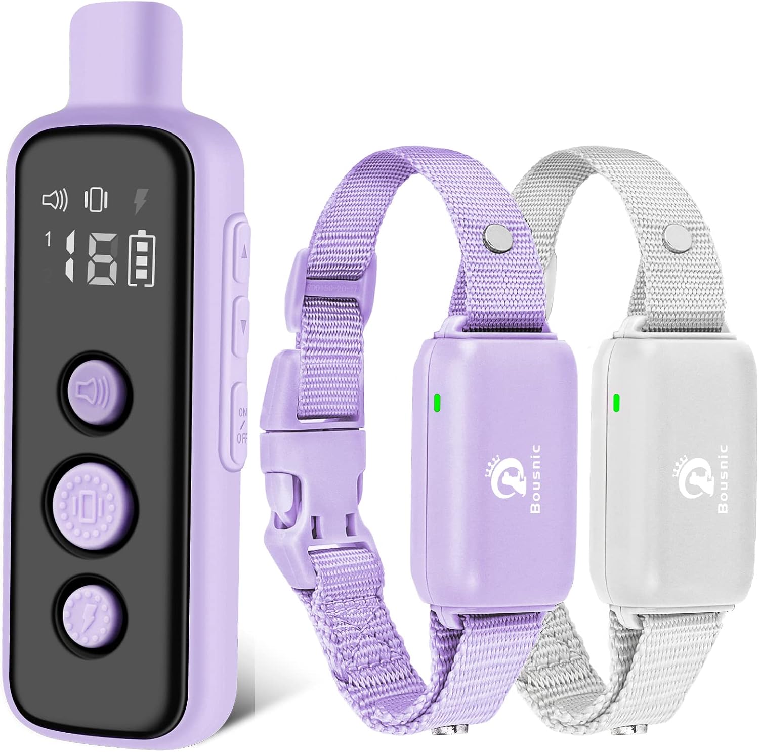 Bousnic Dog Shock Collar for 2 Dogs – (8-120lbs) Waterproof Rechargeable Electric Dog Training Collar with Remote for Small Medium Large Dogs with Beep Vibration Safe Shock Modes(Purple)