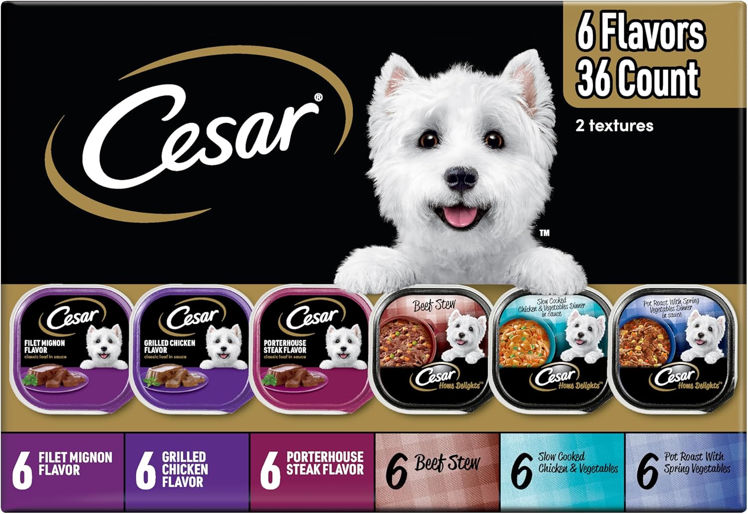 Cesar Home Delights & Classic Loaf in Sauce Adult Wet Dog Food, Variety Pack, Wet Food for Dogs, 3.5 oz Tray, 36 Count