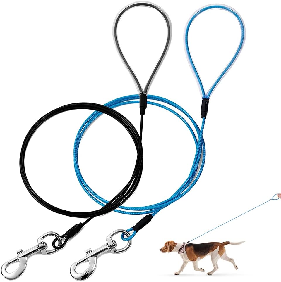 Chew Proof Dog Leash,6FT Metal Cable Lead,Heavy Duty Leash Made of Coated Wire Rope,Chew Resistant,Great for Large Dogs and Teething Puppies (Black+Blue, 6ft)