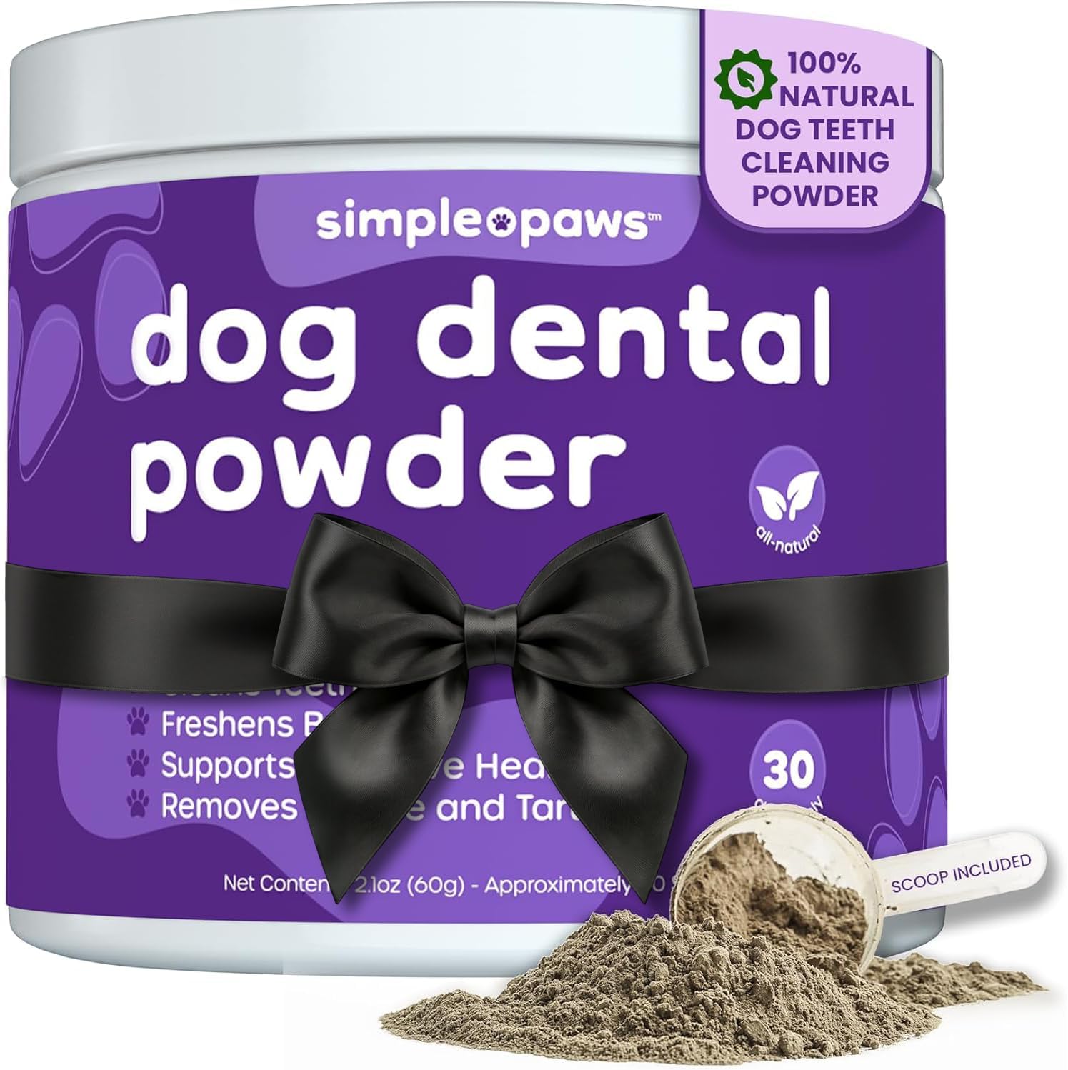 Dental Powder for Dogs Teeth – Dog Dental Powder for Teeth Cleaning – All Natural Bad Dog Breath Treatment with Probiotics for Fresh Breath & Oral Health – Chicken Flavored, 60 Scoop Supply