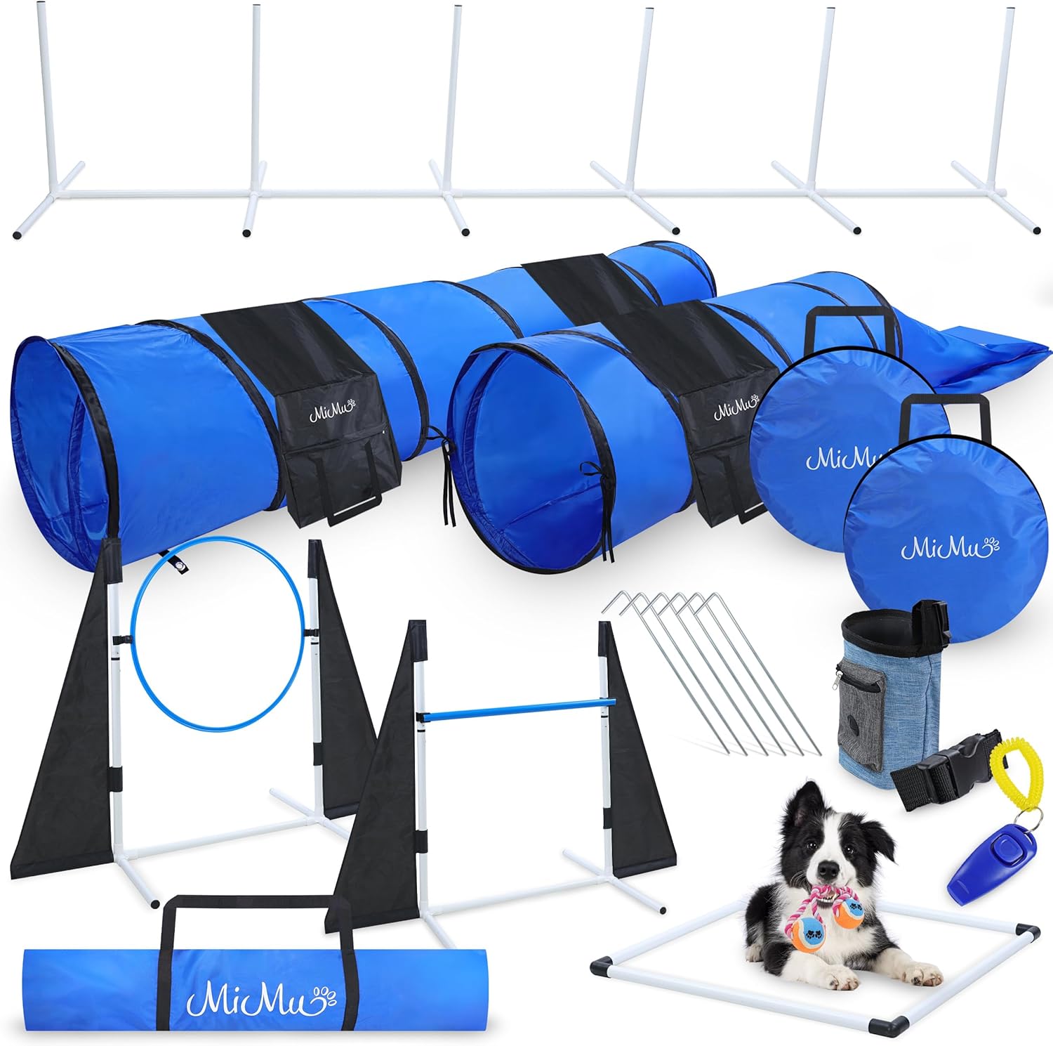 Dog Agility Equipment 10pc Obstacle Course – Customizable Dog Agility Training Equipment and Obstacle Course, Dog Agility Course Including Tunnels, Weave Poles, and Hurdles