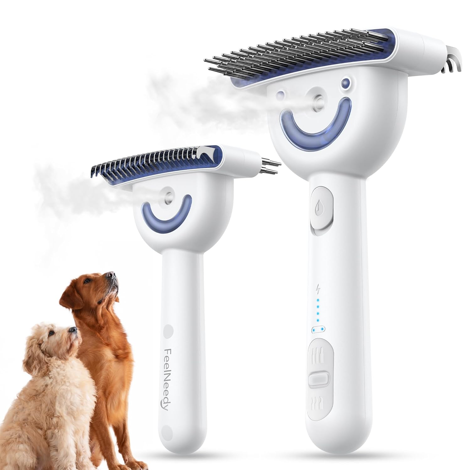 Dog Brush for Shedding with Steam, Dual-Sided Dematting and Deshedding, Safe Non-Deforming Steel Pins, Detangling Rake for Long-Haired Dogs and Cats, for Medium-Thick Coats Prone to Tangles & Shedding