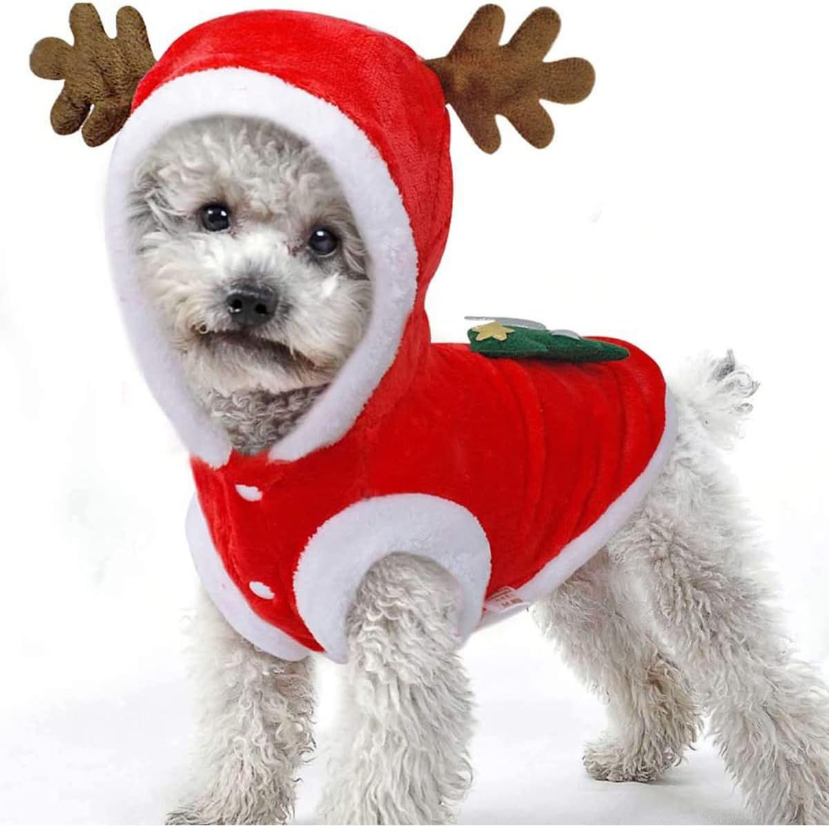 Dog Christmas Costumes, Pet Cold Weather Sweater Coat, Puppy Santa Claus Reindeer Outfit Winter Hoodie Warm Vest Clothes, Jumpsuit Apparel for Small Medium Dogs Cats Party Cosplay (Medium, Red)