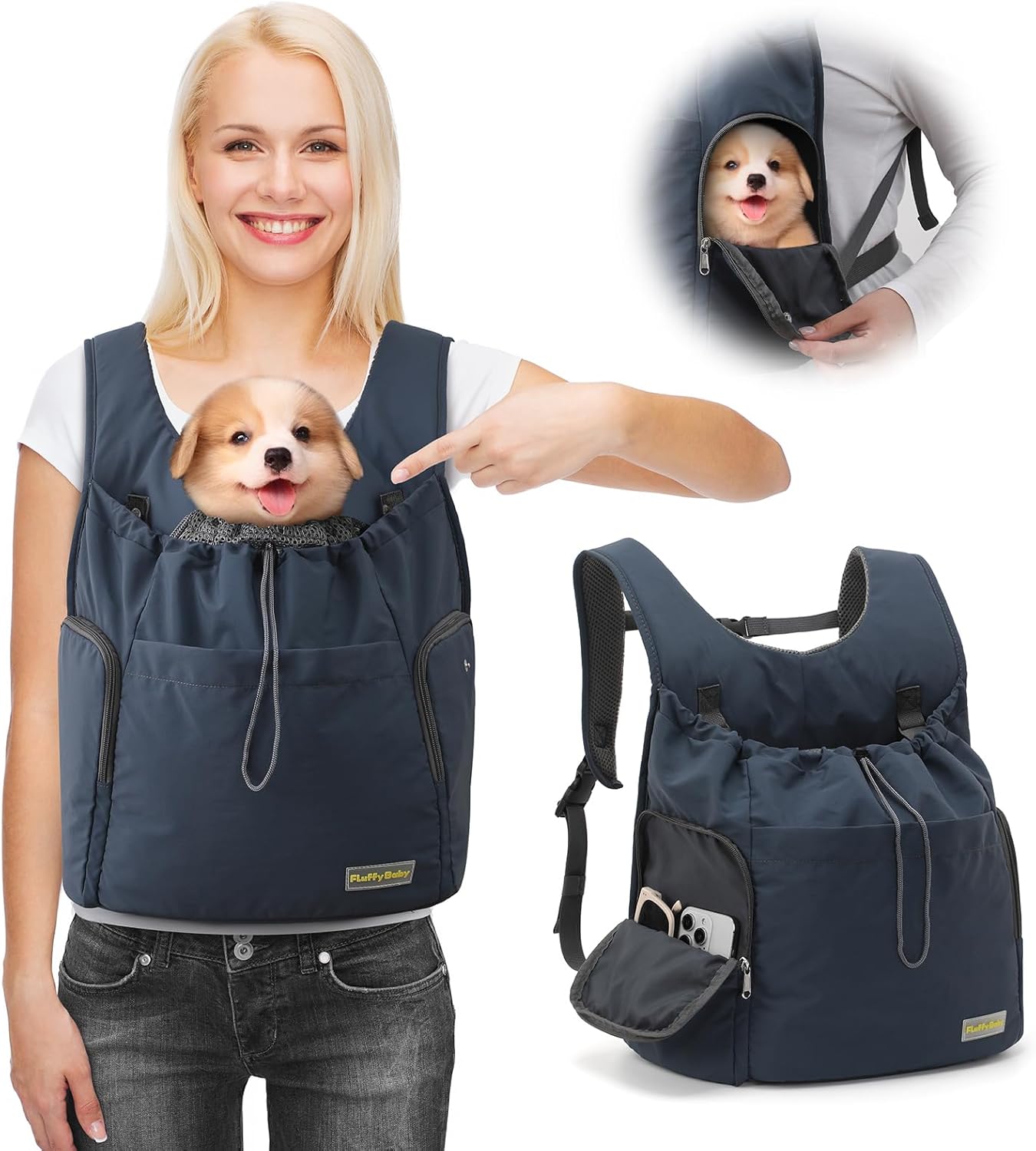 Dog Front Carrier Backpack, Adjustable Pet Dog Carrier Backpack Ventilated Mesh Dog Travel Backpack with Zippered Side Windows for Hiking Traveling for Small Medium Cats Dogs (Max 13 lbs)