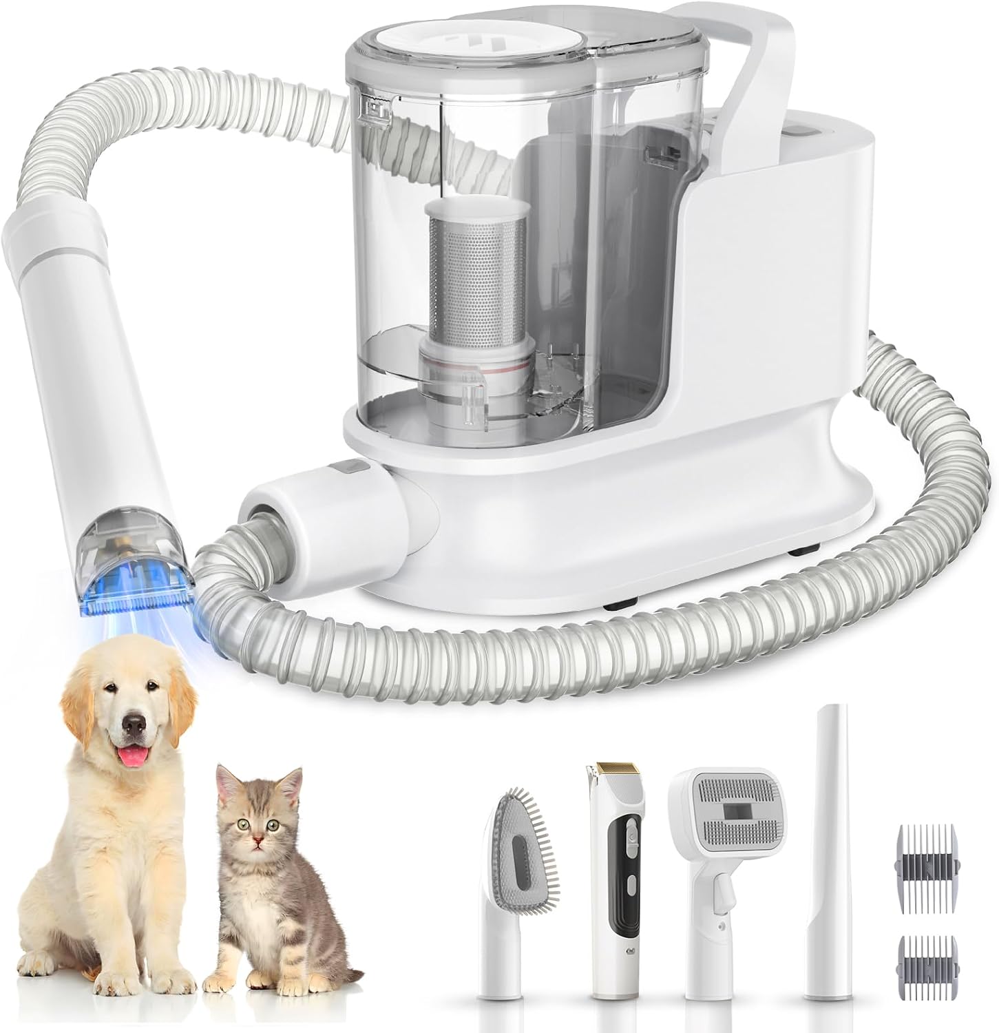 Dog Grooming Kit & Dog Grooming Vacuum, 12Kpa Suction Pet Vacuum Grooming Kit with Low Noise, 3 Suction Mode, 2L Capacity, 5 Pet Grooming Tools for Shedding Cat Hair, Home Cleaning