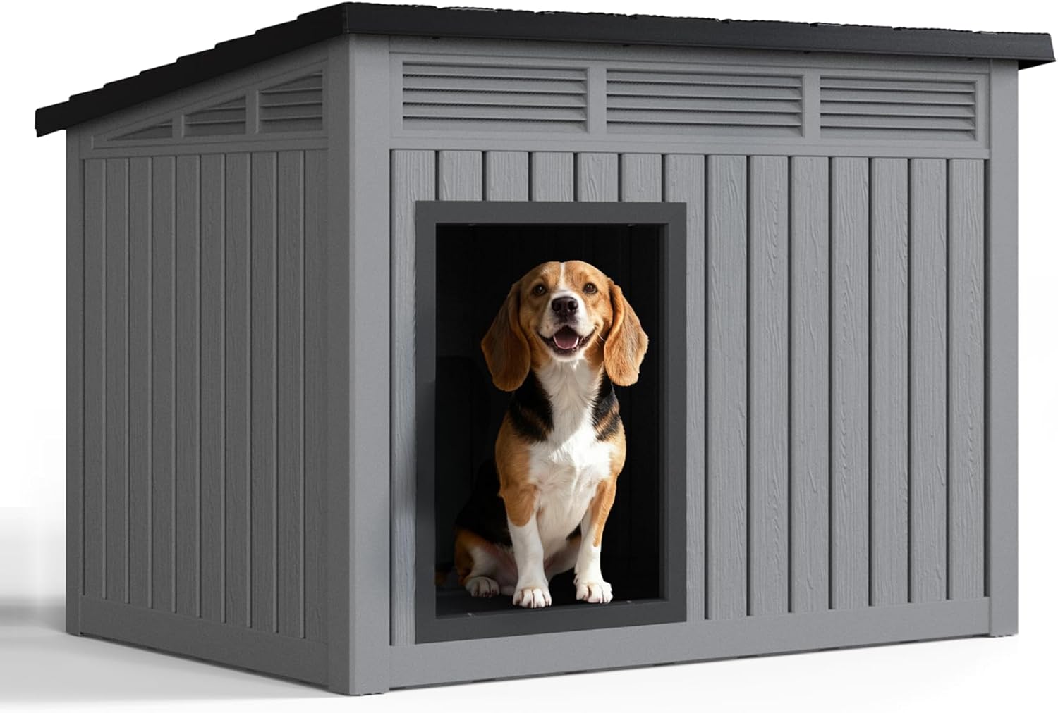 Dog House Indoor Outdoor, Waterproof Dog House for Small to Medium Dogs,Easy to Assemble and Clean, Doghouse with Air Vents and Elevated Floor,Openable at The Top,Grey,32.2″×25.12″×24.13″