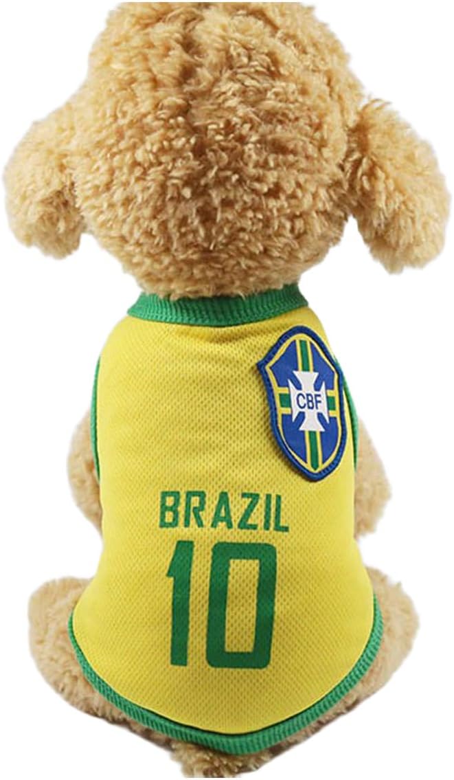 Dog Outfit Breathable Soft Dog Shirt Worldcup Brazil Football Themed Pet Tank Top Vest Puppy Summer Quick Dry Pullover Jersey Cooling Dogs Apparel X-Large