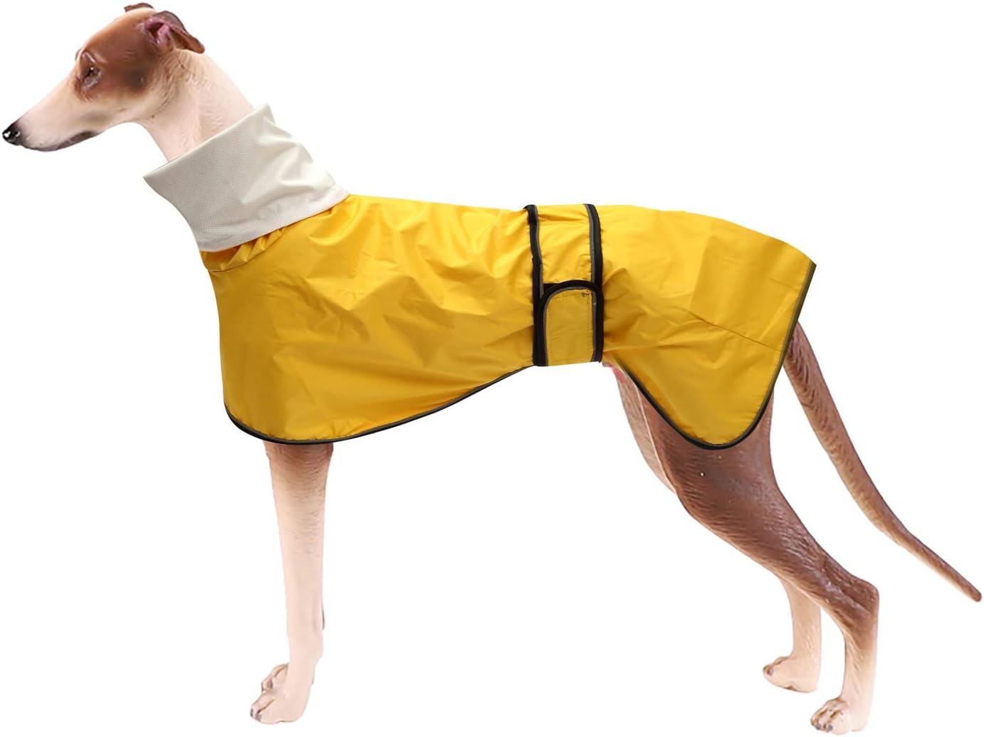 Dog Raincoat with Reflective Bar, Rain/Water Resistant, Adjustable Vest – Dog Raincoats for Greyhounds, Lurchers and Whippets – Yellow – M
