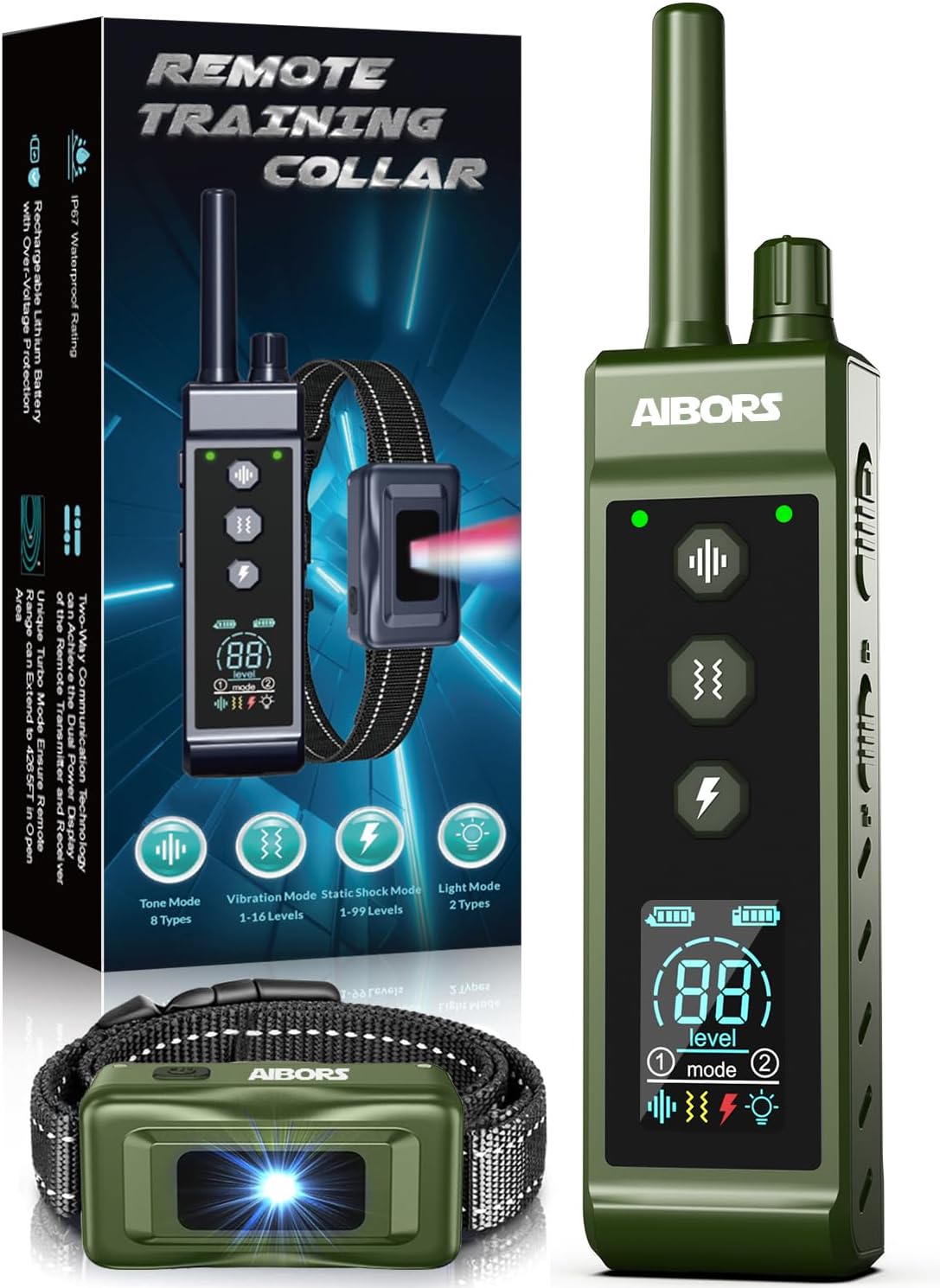 Dog Shock Collar – 4300FT Dog Training Collar with Remote,Shock-Lock,Light for Night Walks, Innovative IPX7 Waterproof with 4 Training Modes, Rechargeable E-Collar for 8-150 LBS