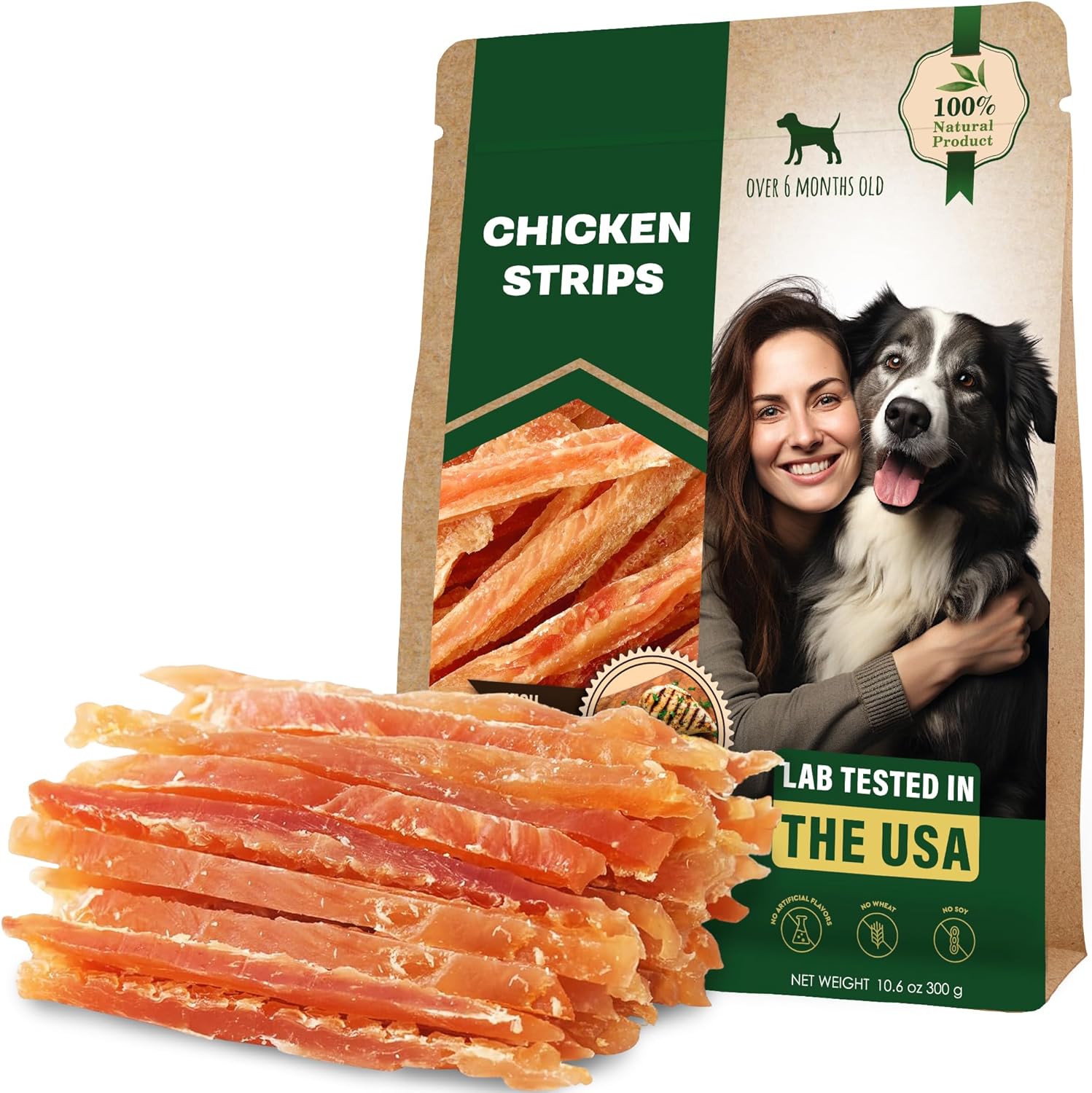 Dog Treats Chicken Jerky Strips 10.6 oz – Human Grade Meat Sticks – Natural Pet Dried Snacks Rawhide – Free – Long Lasting Chews for Large & Small Dogs – Best for Training & Healthy Teeth