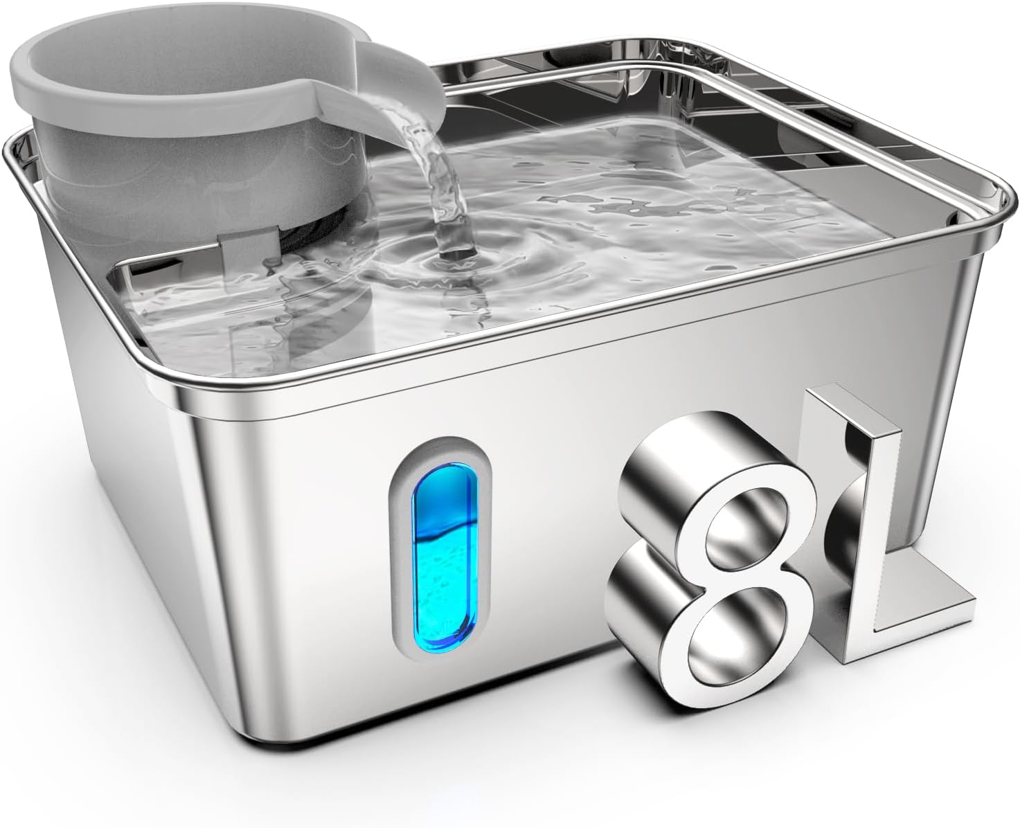 Dog Water Fountain Stainless Steel, 270oz/2.1Gallon, Pet Water Fountain for Cats and Dogs, Pet Drinking Fountain with Large Capacity, Large Surface Area, Ultra-Quiet Pump