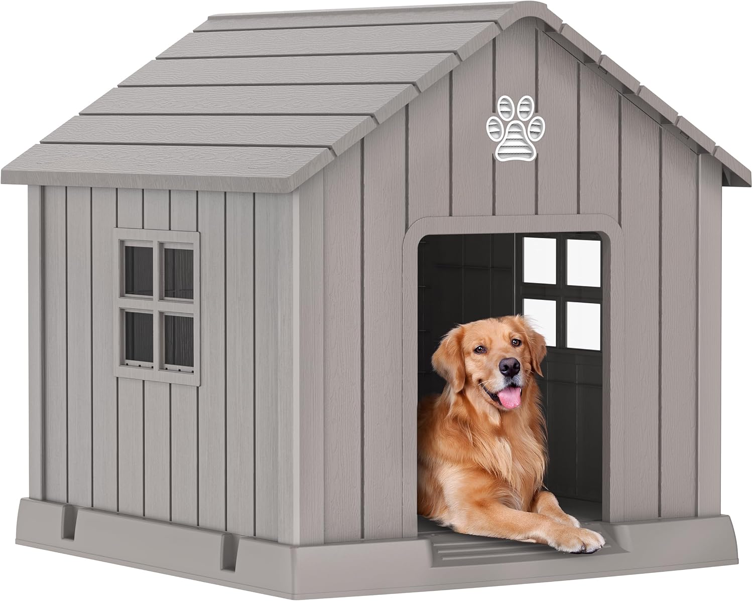 EasyUp Dog House Outdoor Indoor,Dog House Weatherproof Resin Shelter with Air Vents and Elevated Floor for Small Medium Large Dogs,Easy Clean and Assemble(37.8 * 40.87 * 38.82in,Coffee)