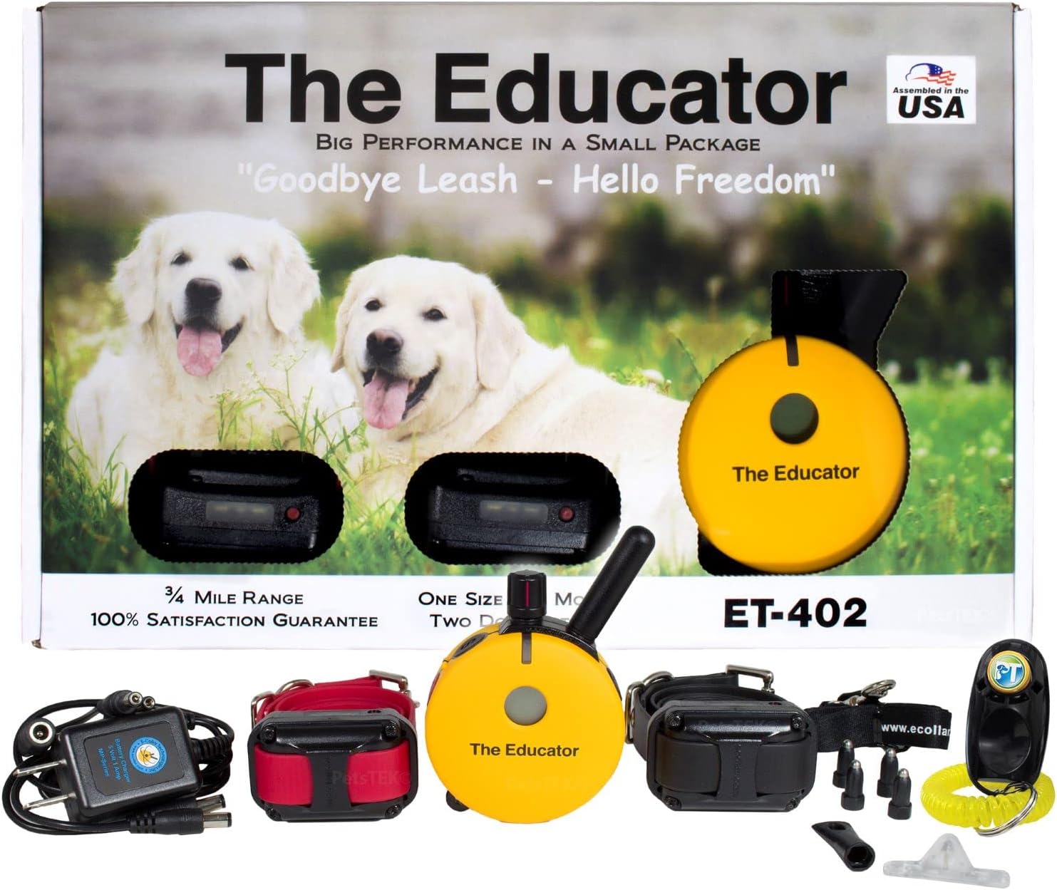 Educator ET-402 E Collar for Dog Training with Remote – 3/4 Mile Range, Waterproof, 100 Blunt Stimulation Levels, Tone or Vibration Mode, Night Tracking Light for Small, Medium & Large Dogs (2 Dogs)
