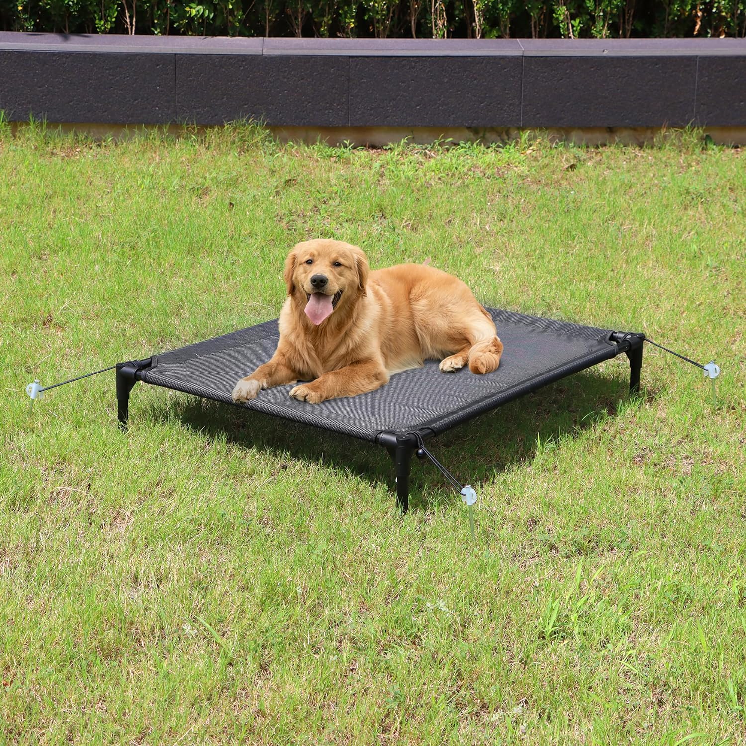 Elevated Dog Bed for Large Dogs – Outdoor Raised Dog Cot Bed, 36.6″x29.7″ w/ 4 Tent Stakes