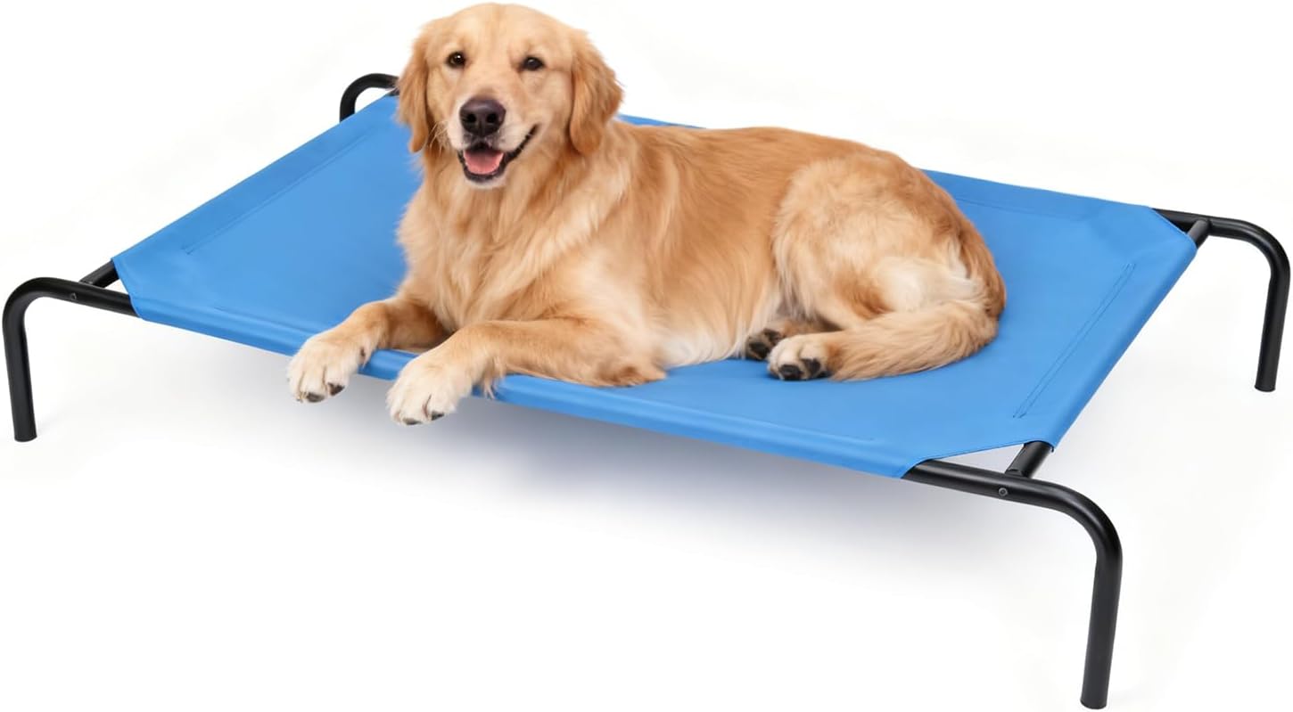 Elevated Dog Bed for Large Dogs,Raised Dog Cots,Indoor & Outdoor Cooling Waterproof Pet Hammock with Washable Breathable Mesh,Blue 42in