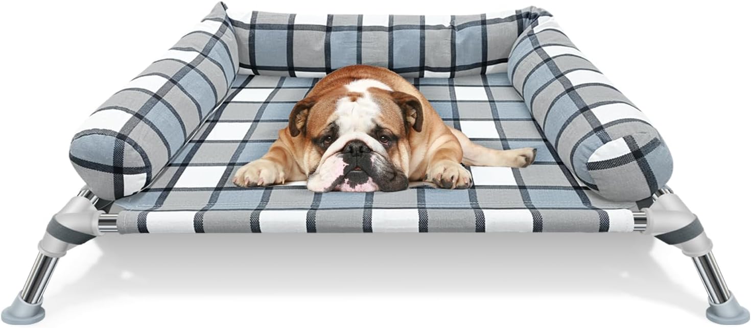 Elevated Raised Dog Bed Cot – Cooling Raised Dog Beds with Bolster Portable Washable Pet Cot Bed with Metal Frame Dogs Hammock Bed for Indoor & Outdoor Small