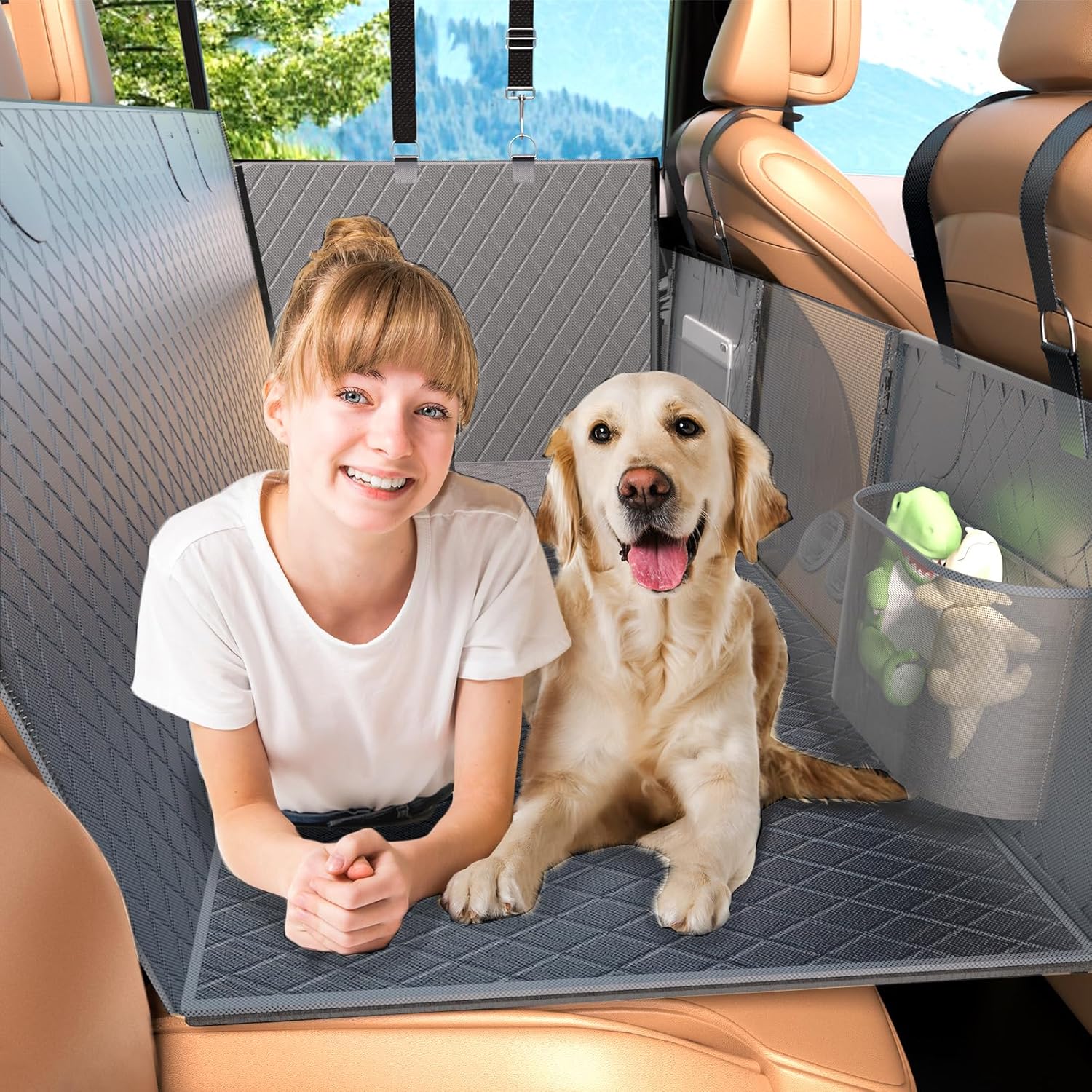 Elufa Adjustable 3-in-1 Pets Car Seat Belt, Retractable Dog Harness with Elastic Bungee Buffer, Durable Heavy Duty Car Leash Safety Restraint for Dogs