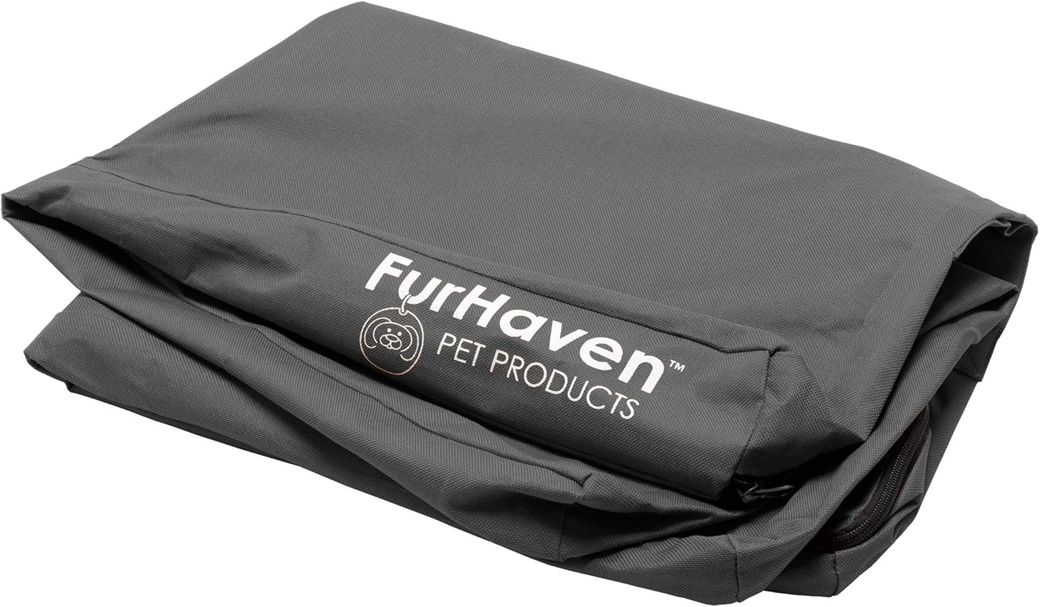 Furhaven Replacement Dog Bed Cover Water-Resistant Indoor/Outdoor Logo Print Oxford Polycanvas Mattress, Washable – Stone Gray, Medium