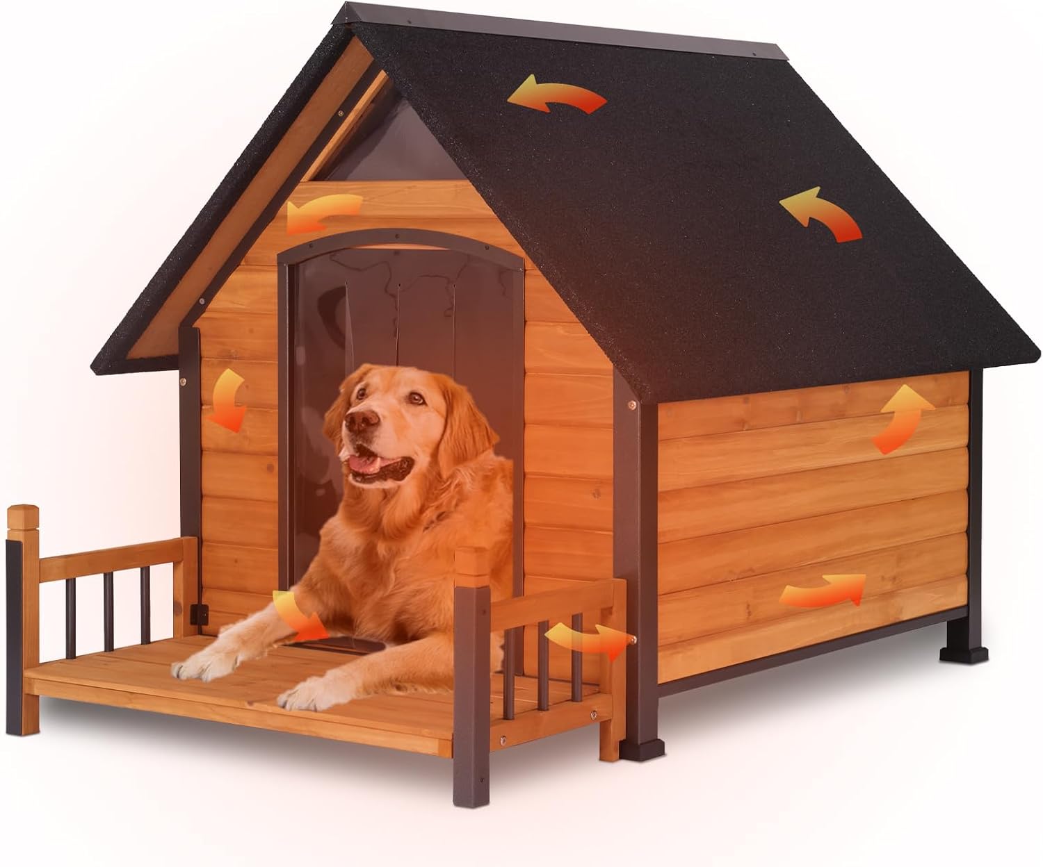 GUTINNEEN Extra Large Insulated Dog House Outdoor Weatherproof Dog Kennel Dog Shelter with Chew-Proof Full Metal Frame, Openable Roof, Removable Inner Floor for Large Dog Breeds, 50.9″ D x 37.4″ W