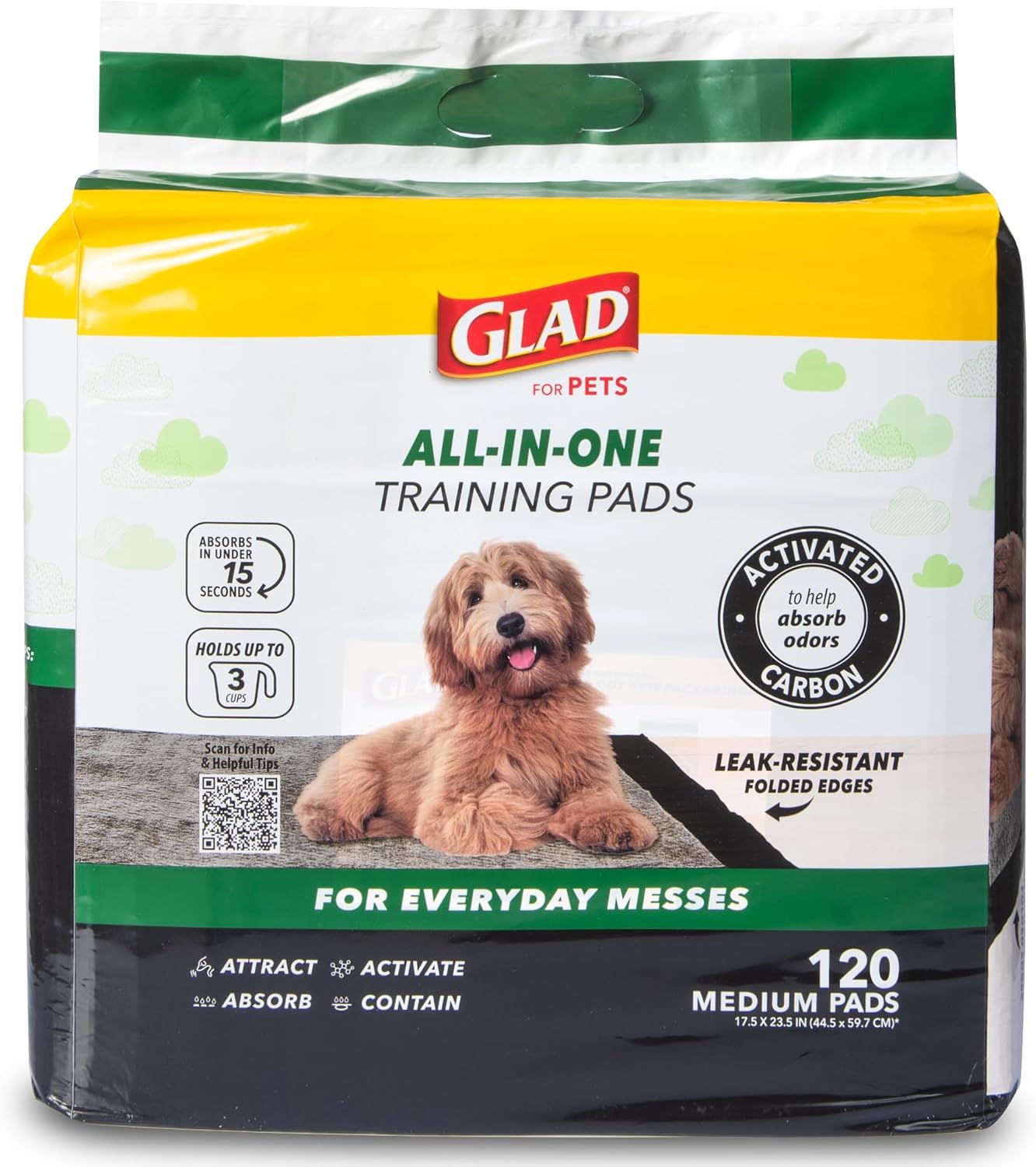 Glad for Pets Black Charcoal Puppy Pads – Super Absorbent Disposable Dog Pee Pads, Potty Training Pads, and Pet Supplies – Grey Dog Pee Pads for Crate Training and Indoor Use 17.5″ x 23.5″ – 120 Count