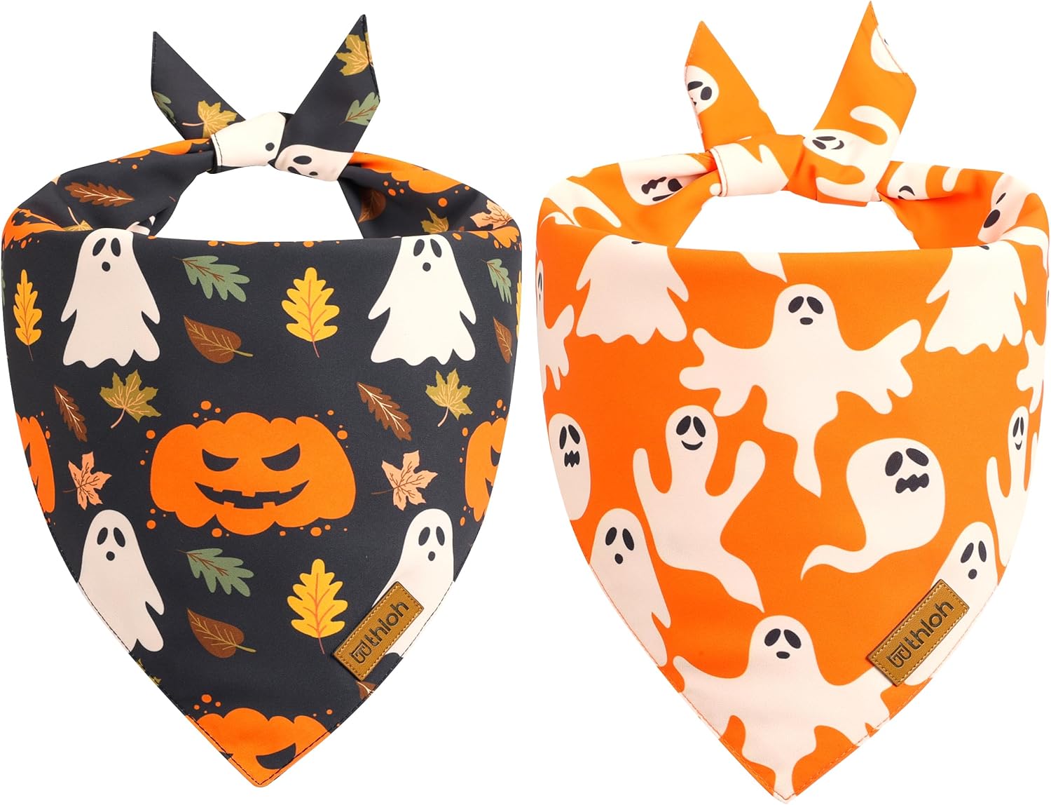 Halloween Dog Bandanas – 2 Pack Fall Dog Bibs | Reversible Pumpkin and Ghost Pet Scarf for Boys and Girls | Premium Durable Fabric | Orange Dog Bandana for Medium and Large Dogs (Large)
