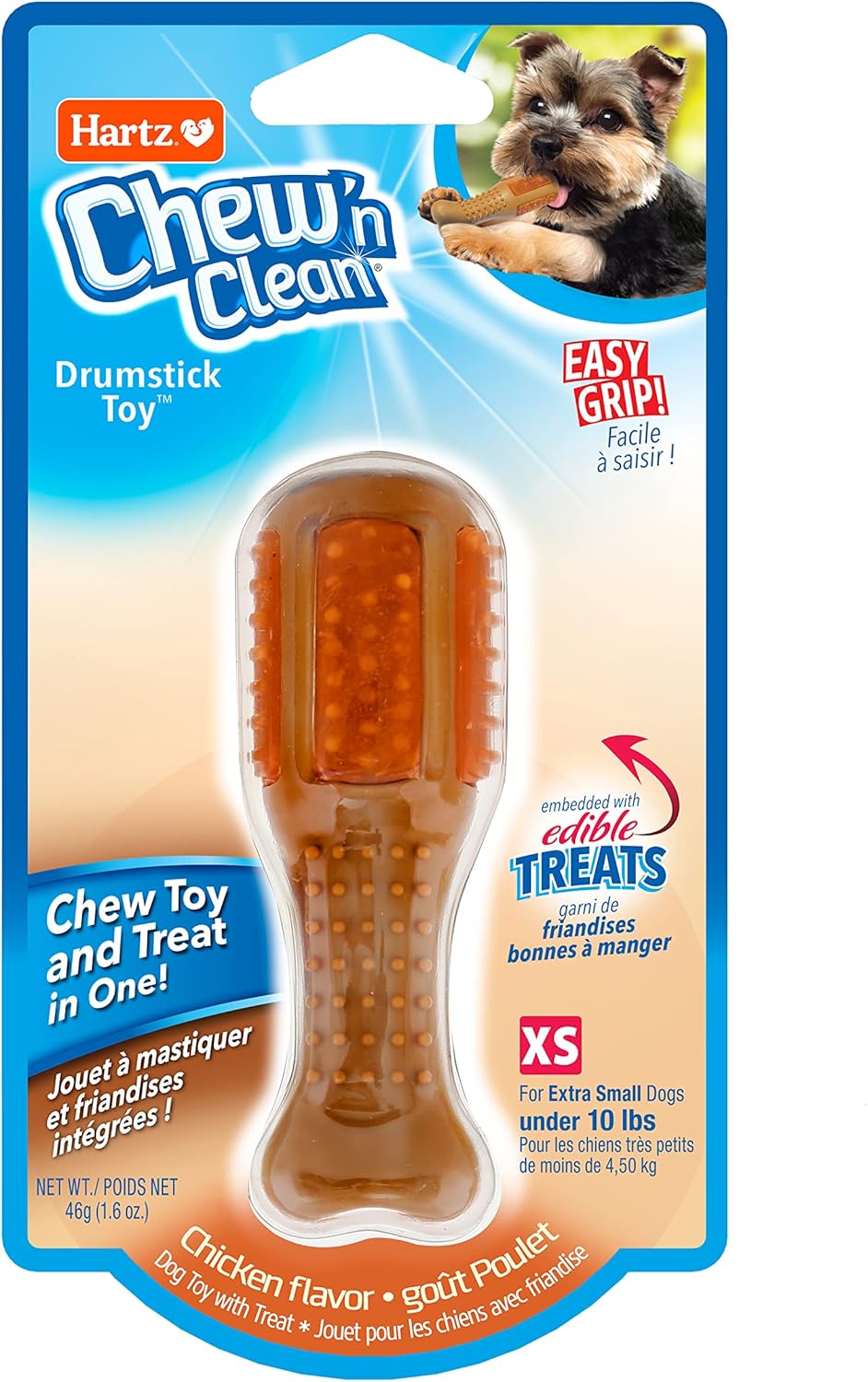 Hartz Chew ‘n Clean Chew Toy and Treat in One Chicken Flavored Drumstick Dog Toy, Extra Small
