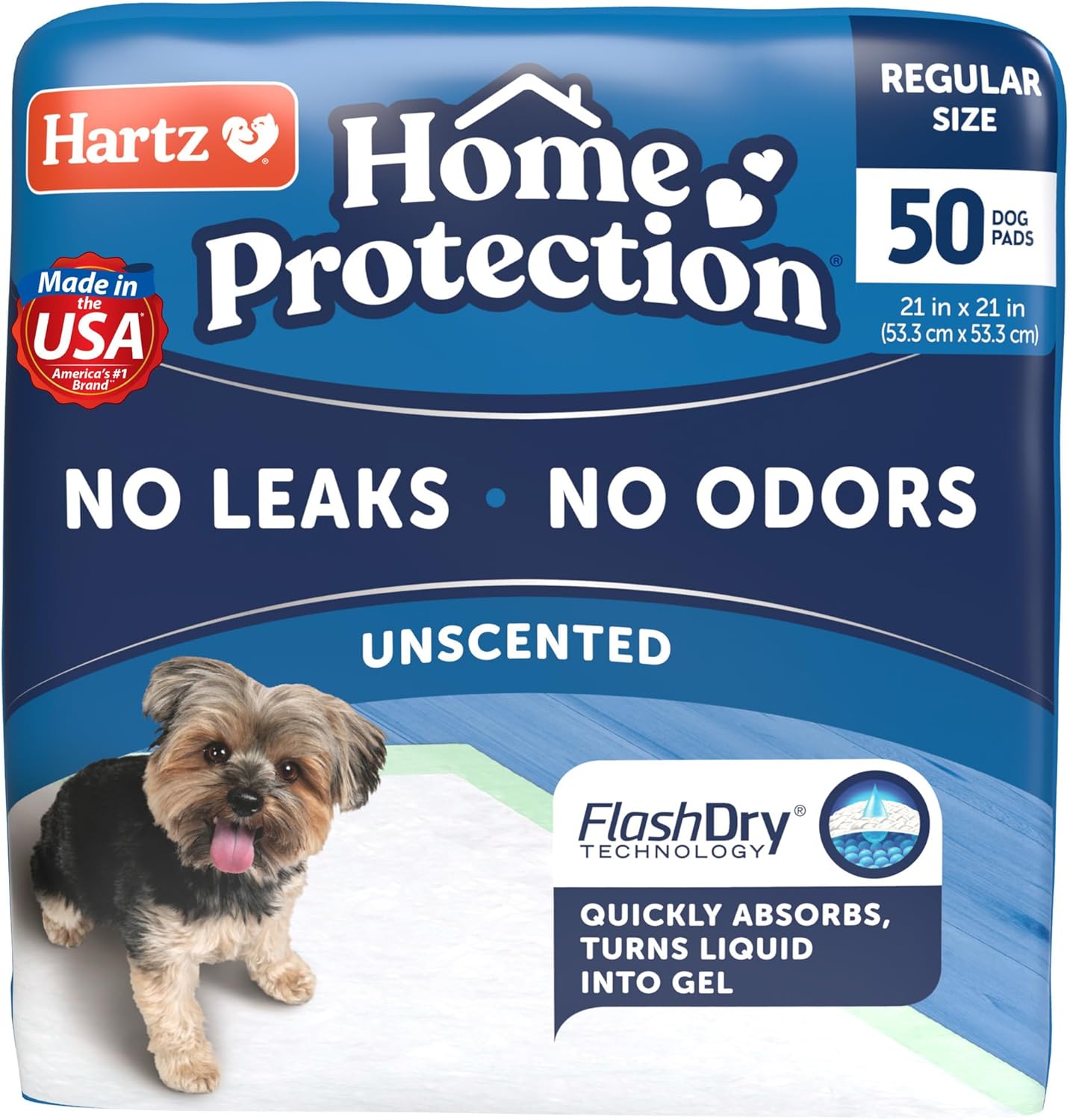 Hartz Home Protection Unscented Dog Pads, 50 count, Super Absorbent & Won’t Leak, Odor Eliminating