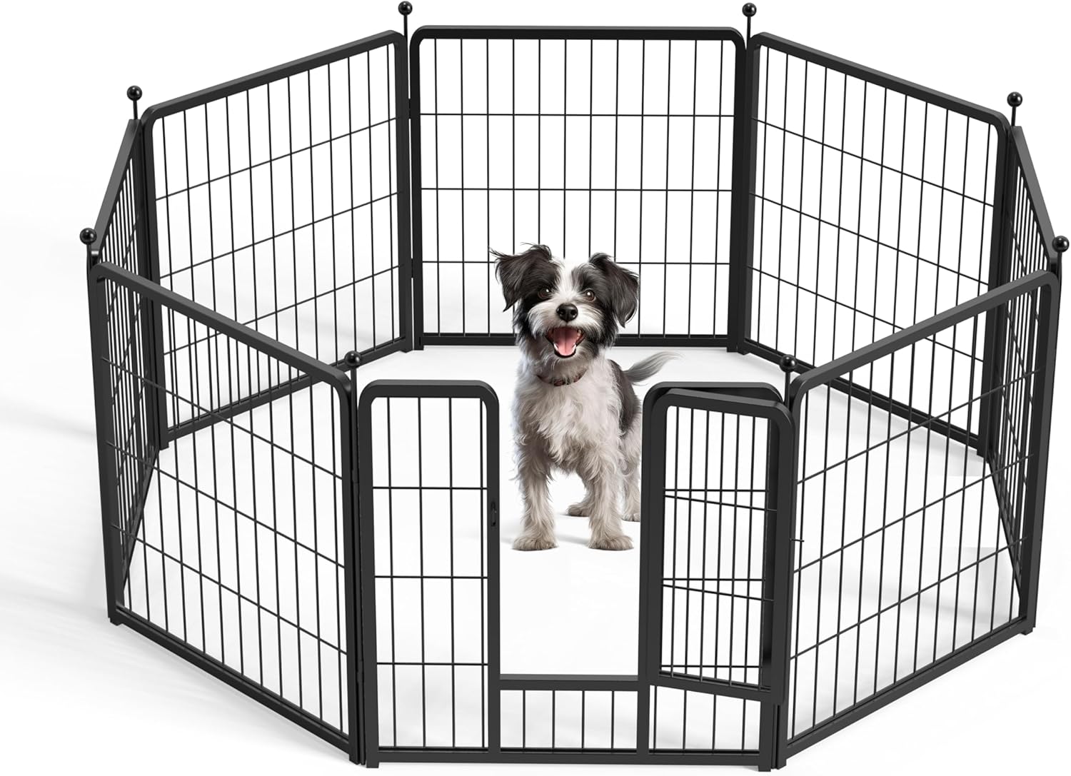 HealSmart Dog Playpen 24 Inch 8 Panels, Multi-Shaped Foldable Metal Pet Pen Fence with Single Gate, Light Weight and Easy to Carry, Black