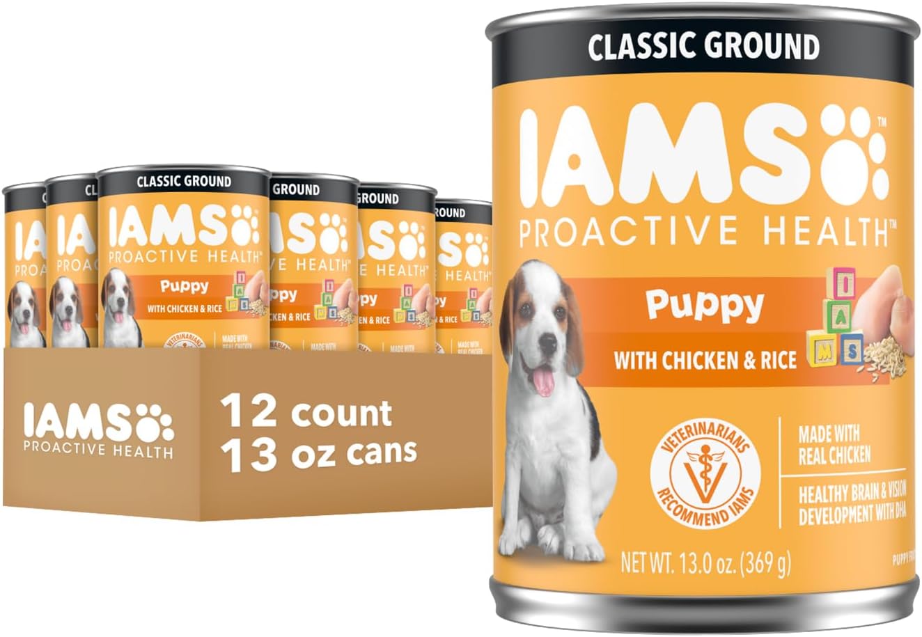 IAMS Proactive Health Puppy Wet Dog Food Classic Ground with Chicken and Rice, 13 oz. Cans (12 Count, Pack of 1)