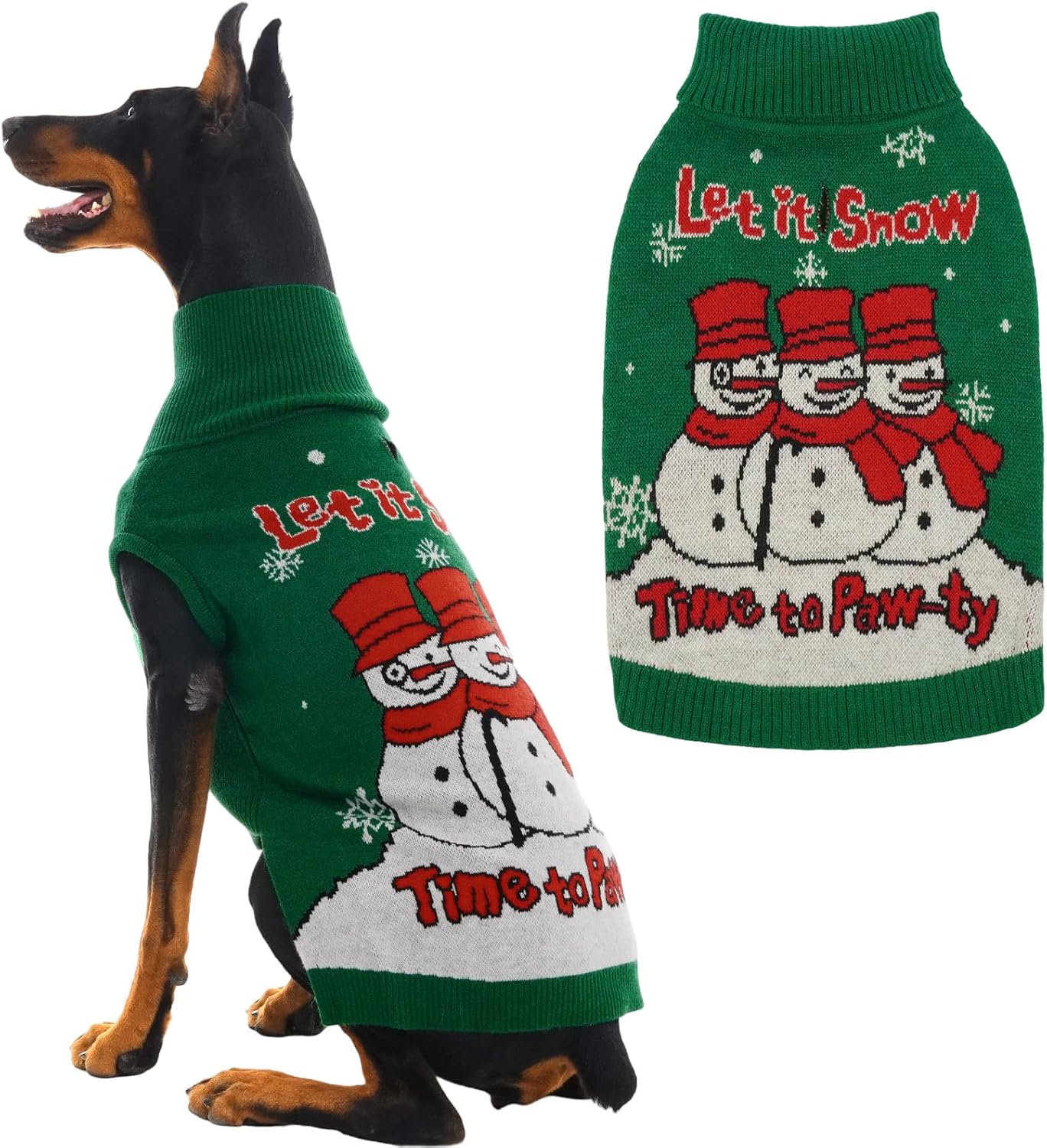 IECOii Christmas Dog Sweater for Large Dogs Girl Boy, Xmas Dog Turtleneck with Leash Hole, Sleeveless Easy On Festive Dogs Sweater Holiday Snowman Snowflake Pattern for Christmas Photos, Green, XXL