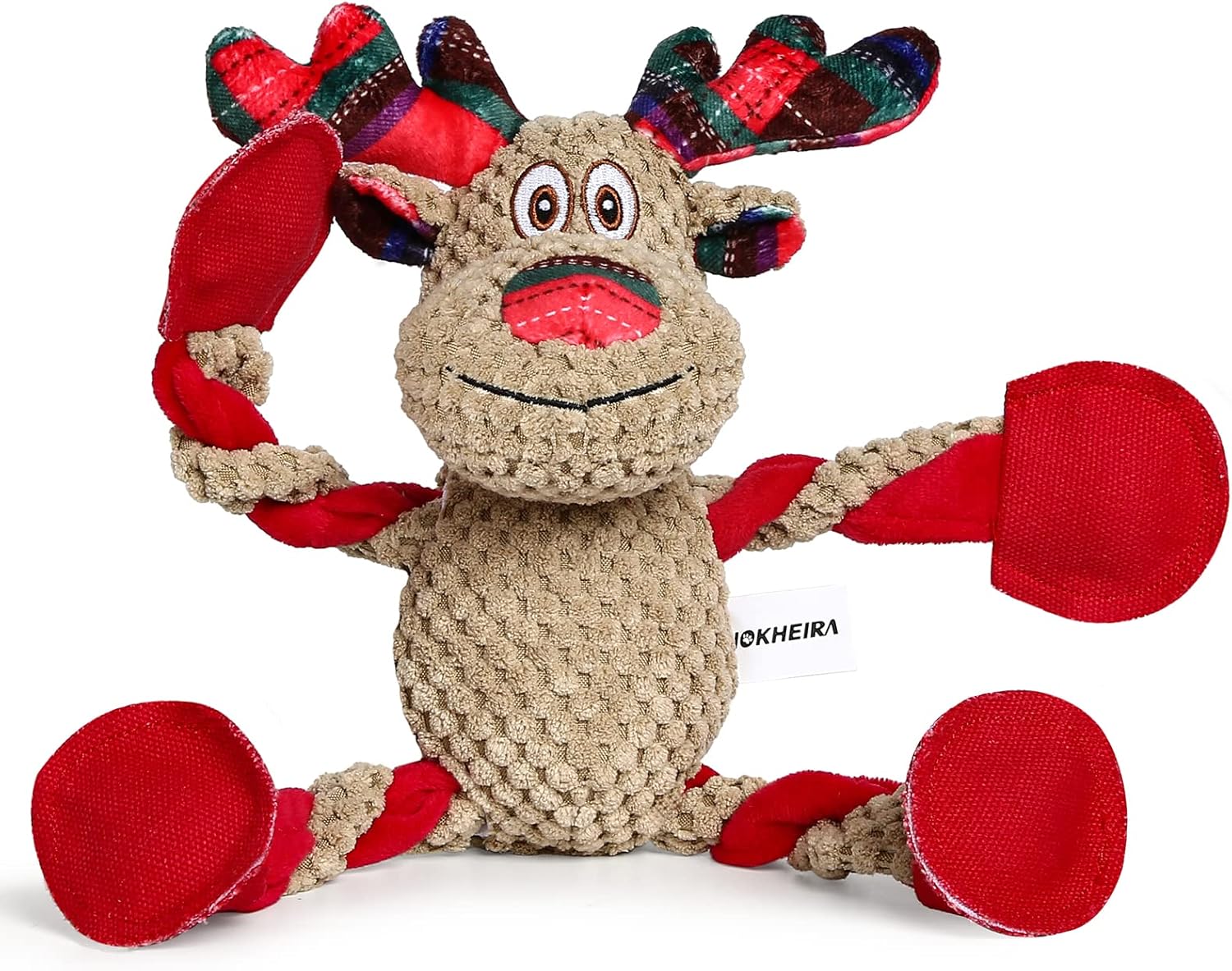 IOKHEIRA Christmas Dog Toys for Large Medium Small Breeds Dogs – Dog Toys Reindeer Squeaky Plush Stuffed Animals Dog Chew Toys with Cotton Material Crinkle Paper (Brown)