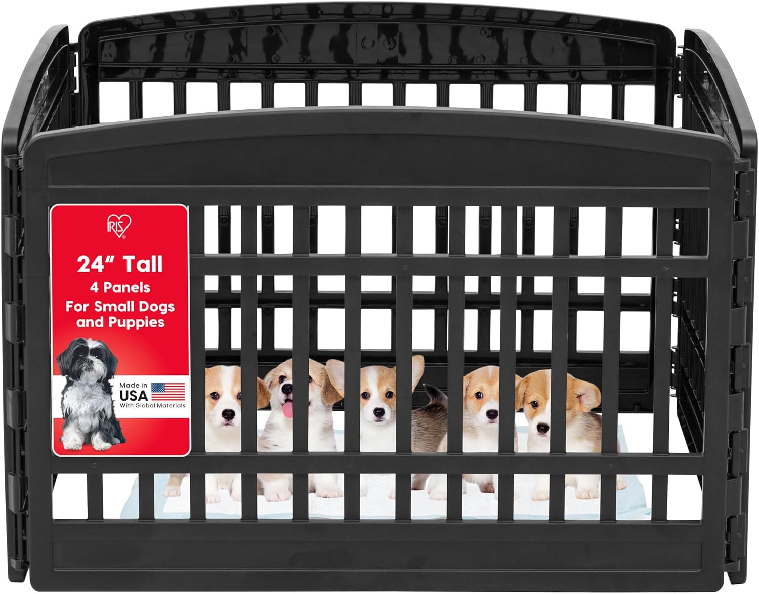 IRIS USA 24″ 4-Panel Puppy Playpen, 35 x 35 x 24, Dog Playpen, Dog Play Pen Indoors, Pet Fence, Puppies/Small Dogs, Black
