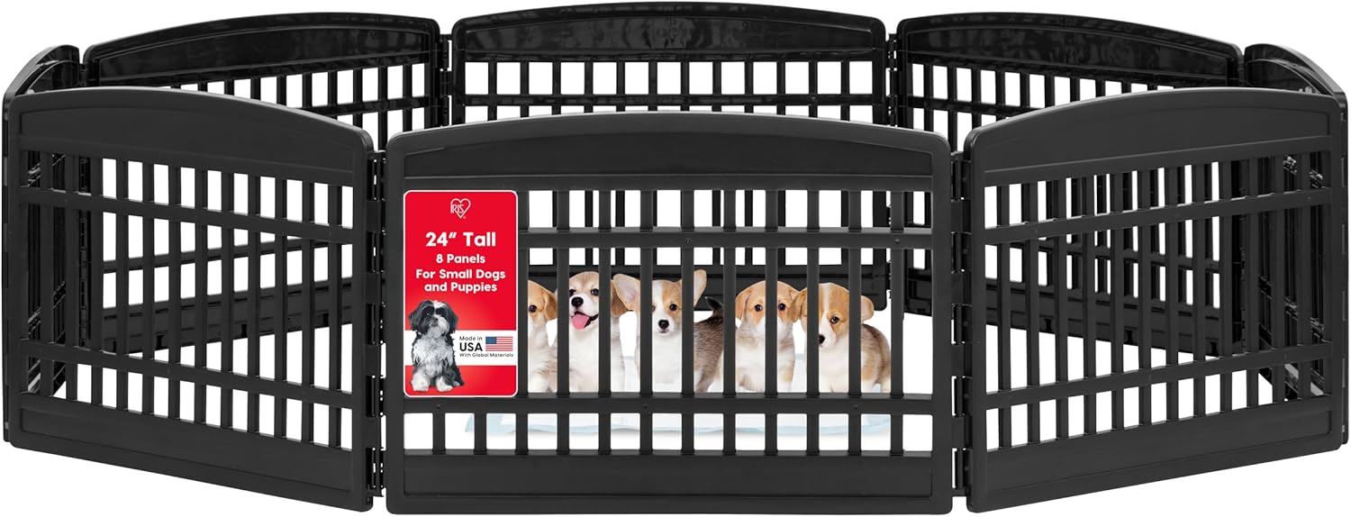 IRIS USA 24″ 8-Panel Puppy Playpen, 83.5 x 83.5 x 23.63, Dog Playpen, Dog Play Pen Indoors, Pet Fence, Puppies/Small Dogs, Black