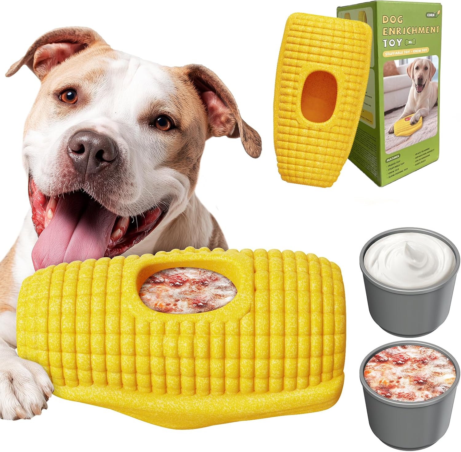 Interactive Dog Toys for Aggressive Chewers, Corn-Shaped Durable Dog Chew Toys for Large & Medium Breeds, Frozen Treat Holder for Anxiety Relief, Christmas Dog Toys Gift to Keep Them Busy