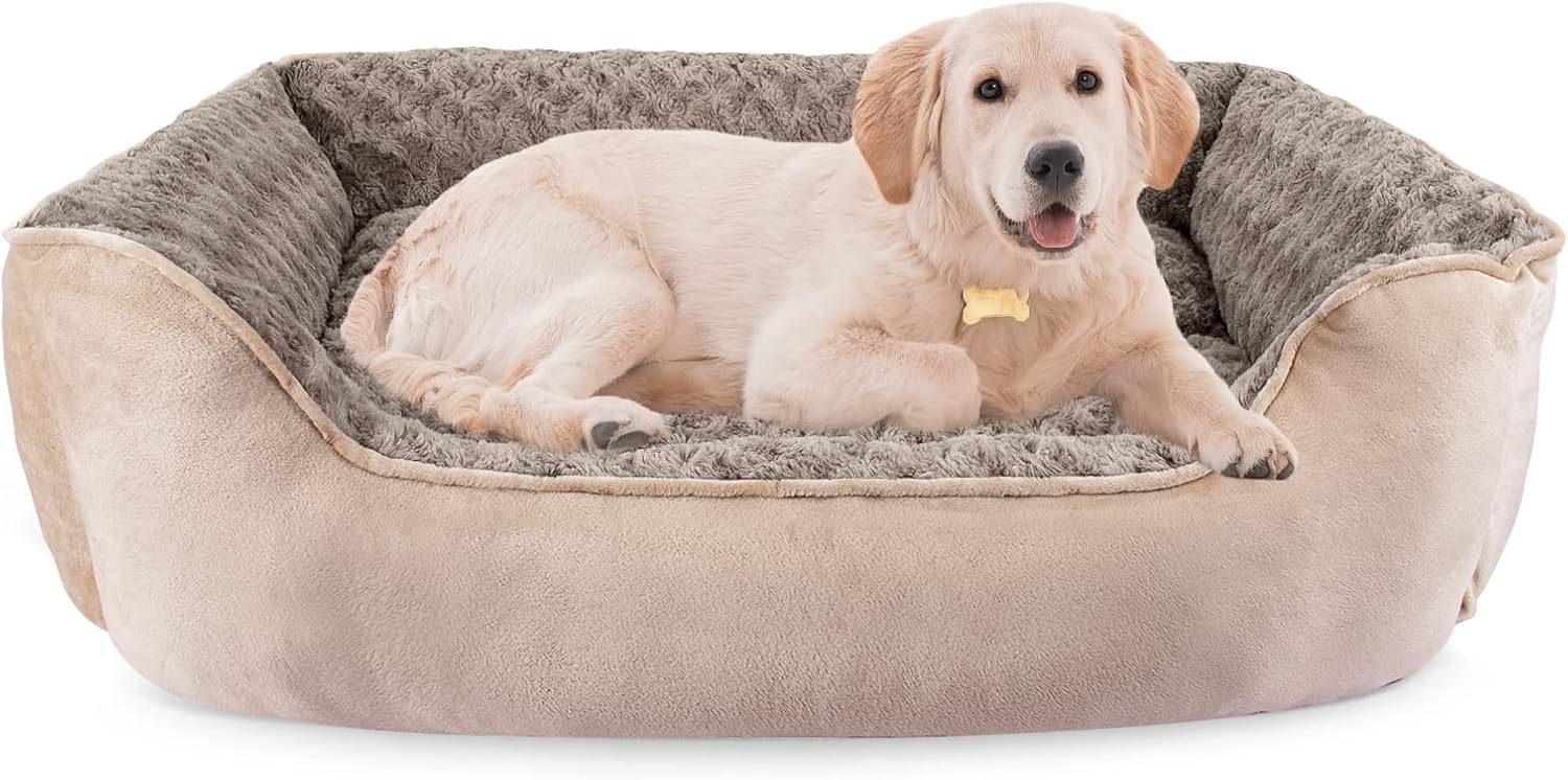 JOEJOY Rectangle Dog Bed for Large Medium Small Dogs – Washable Orthopedic Sofa Bed, Soft Breathable Puppy & Pet Cuddler, Durable Calming Dog Bed with Anti-Slip Bottom, Multiple Sizes, Beige