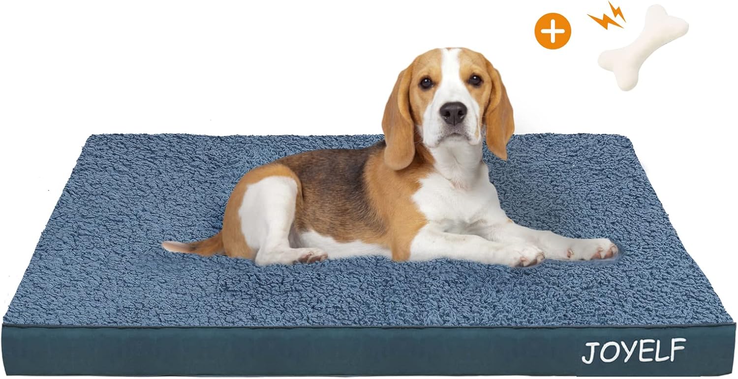 JOYELF Medium Dog Crate Bed – Orthopedic Dog Bed Mat, Waterproof, Removable Cover, Egg Crate Foam, Squeaker Toy Gift