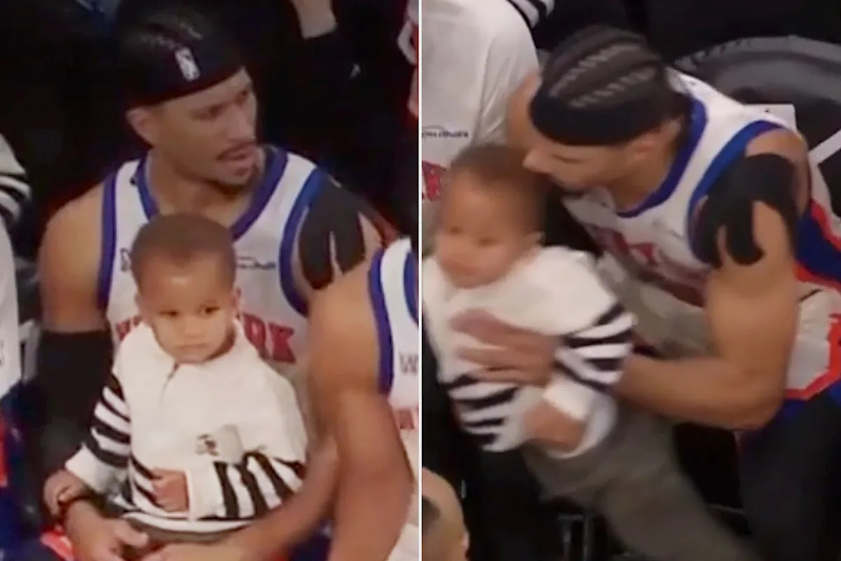 Josh Hart Suddenly Tosses 2-Year-Old Son to Teammate Mitchell Robinson on Knicks Bench to Jump Back in Game