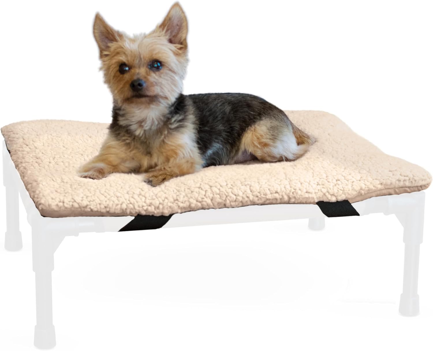 K&H Pet Products Dog Cot Pad (Cot Sold Separately), Pillow-Top Comfort Bed for K&H Small Elevated Dog Beds, Soft & Fluffy, Secure Fit Straps, Machine Washable, Portable – Small 22 X 17in Tan Fleece