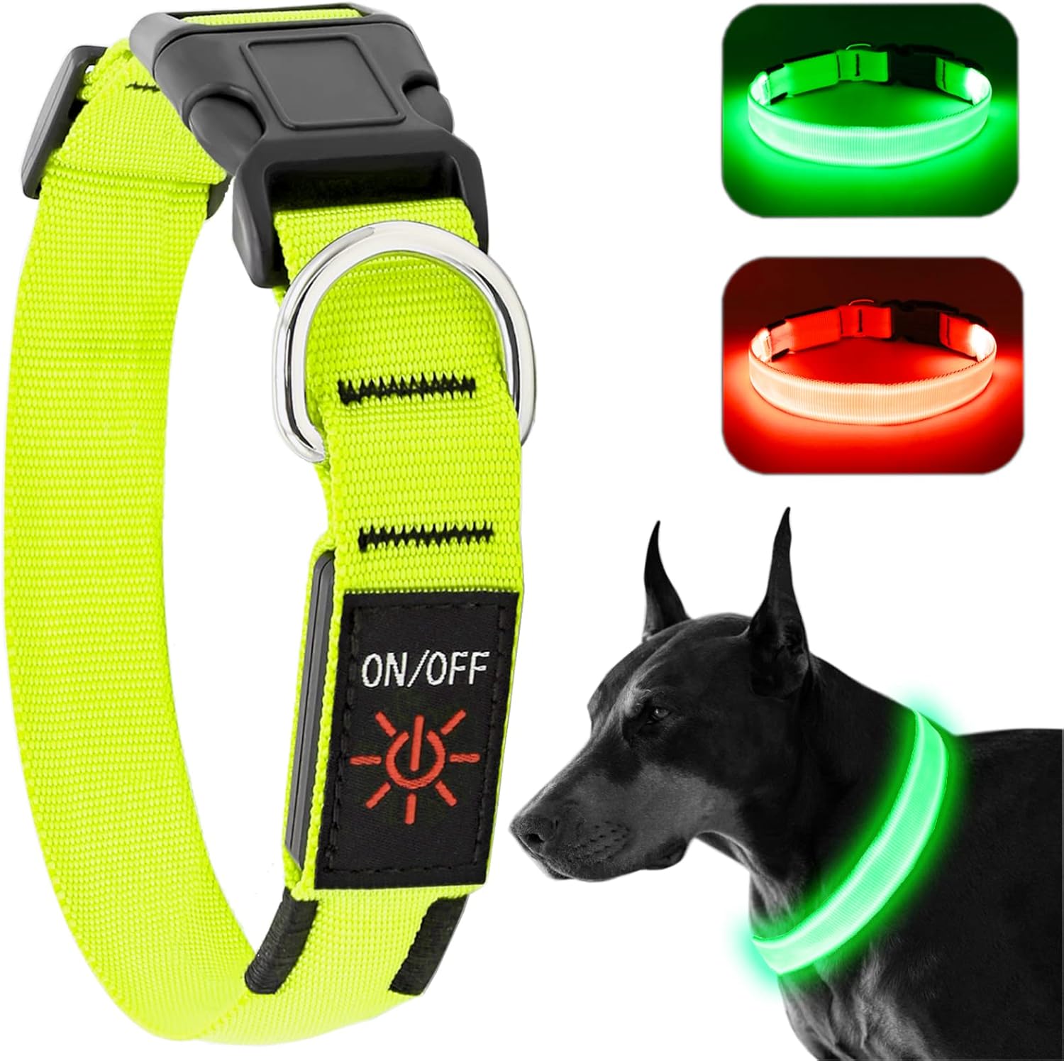 LED Dog Collar – Adjustable, Rechargeable, Waterproof, Glow in Dark for Medium Large Dogs