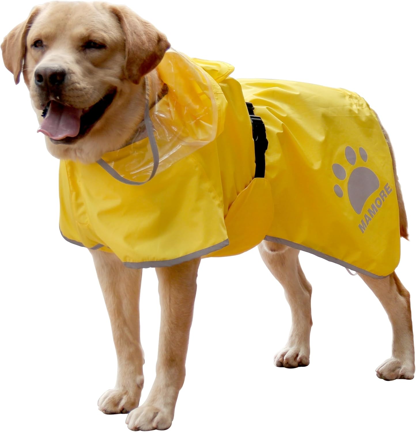 MAMORE Dog Raincoat Waterproof, Lightweight Adjustable Dog Rain Coat Hooded Poncho with Reflective Strip for Large Medium Small Dogs (Yellow, X-Large)
