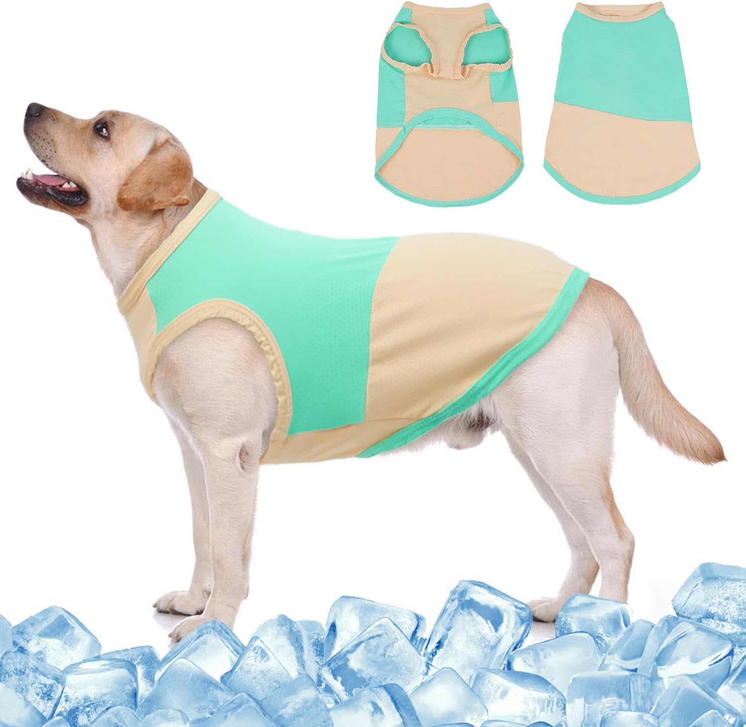 MIGOHI Dog Cooling Shirt, Stretchy Dog Cloth, Protect Skin Easy On and Off Dogs Sleeveless Cooling Vest, Daily Wear, Beach, Border Collie, Green Yellow