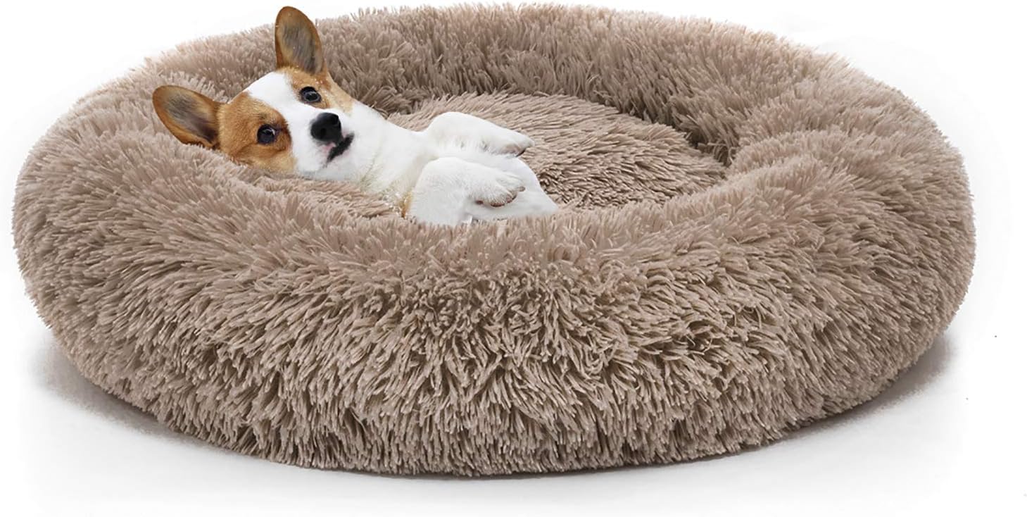 MIXJOY Orthopedic Dog Bed Comfortable Donut Cuddler Round Pet Beds Ultra Soft Washable Dog and Cat Cushion (20”/23”/30”) (23”, Brown)