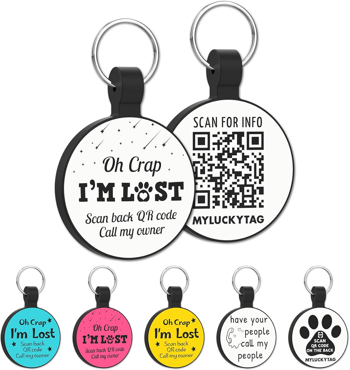 MYLUCKYTAG QR Code Silicone Dog Cat ID Tag – Online Pet Profile, Pet Location Alert Email – Durable Dog Collar Tag
