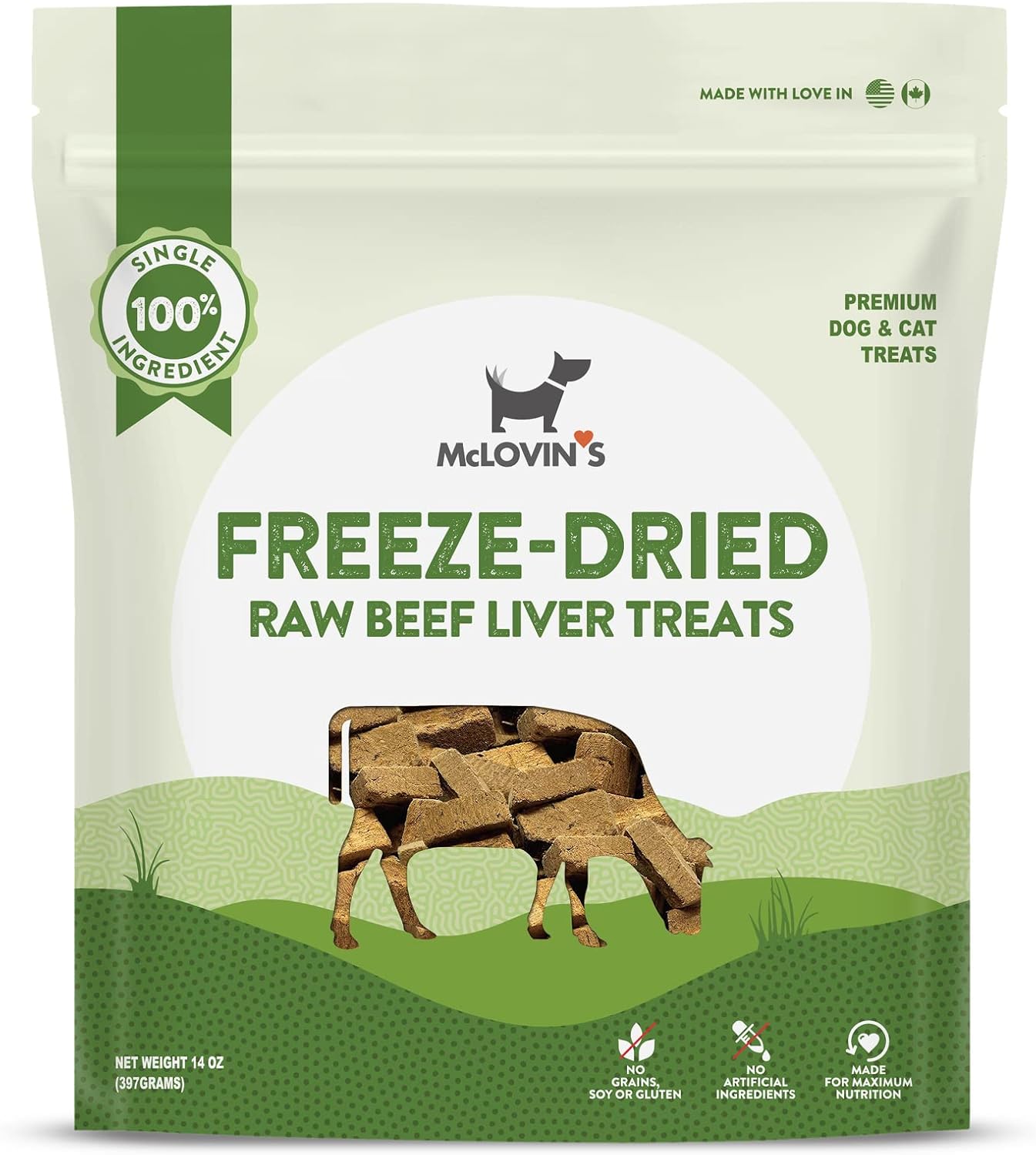 McLovin’s Pet Freeze Dried Raw Beef Liver Dog Treats and Toppers, 14 oz. – Single Ingredient, Grain-Free, Gluten-Free, High-Protein Treat – Healthy Dog Training Treats
