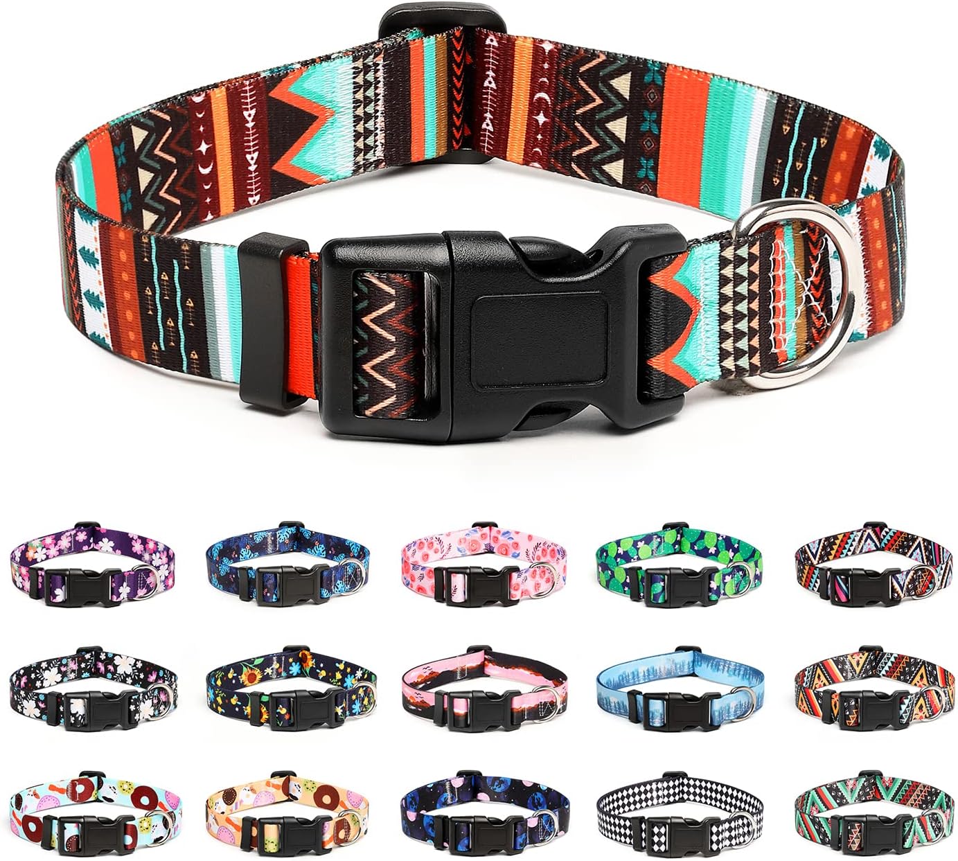 Mercano Adjustable Dog Collar – Special Design Patterns, Soft Nylon Comfortable Durable Pet Collar for Small Medium Large Dogs (M, Tribal Green)
