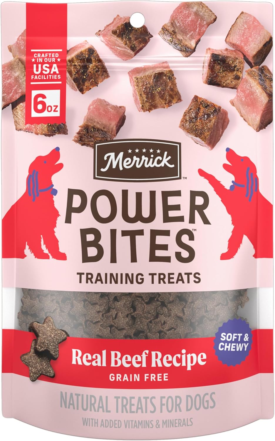 Merrick Power Bites Natural Soft And Chewy Real Meat Dog Treats, Grain Free Snack With Real Beef Recipe – 6 oz. Bag